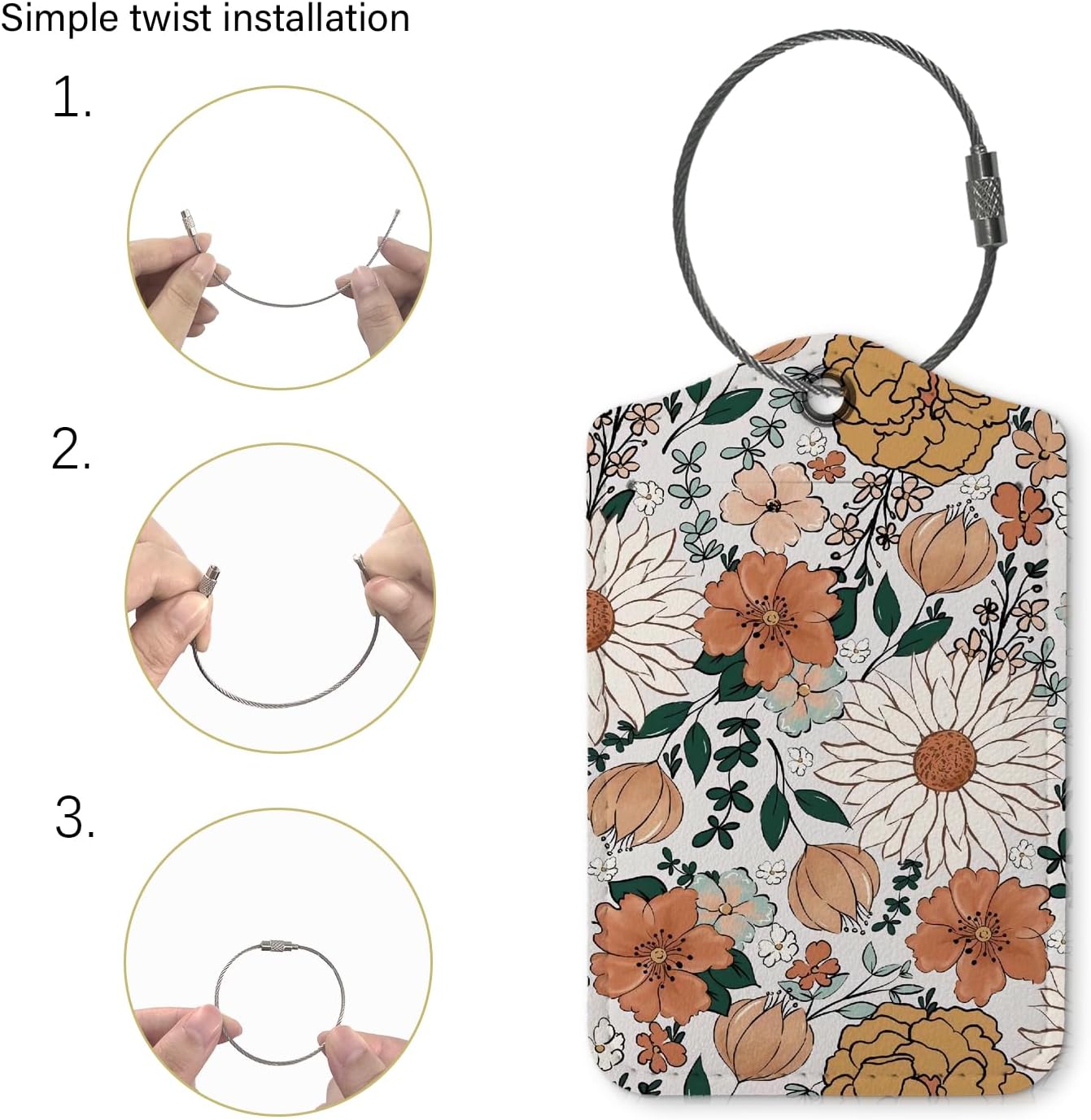 Vintage Retro Luggage Tag,Flower 2 Pack Travel Suitcase Tags Label with Steel Loop,Handbag School Bag Backpack Traveling Accessories,Flora Gifts for Women