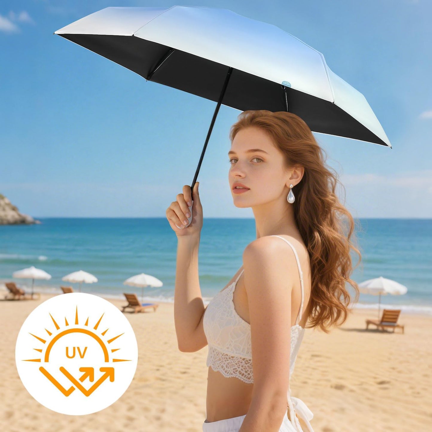LEAGERA Mini Travel Umbrella UPF 50+ - Folding Portable Compact Umbrella for Purse Lightweight Tiny Trendy UV Protection Umbrellas for Women Girls