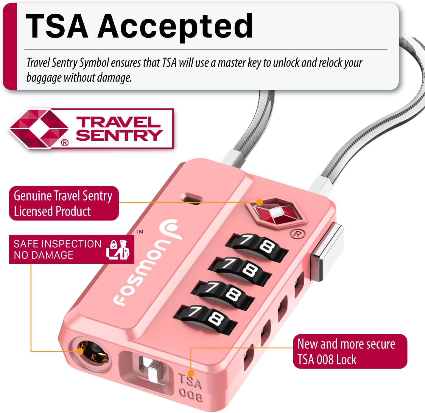 Fosmon Luggage Locks TSA Approved for Luggage & Suitcase, Mini Cable Locks Long Wire Padlock with 4 Combinations and Easy Reset Switch for Travel, Gym Locker, Gun Case, Backpack Zipper - 4 Pack