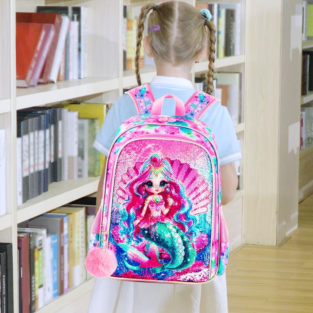 3PCS Kids Backpacks for Girls, 16" Little Kid Preschool School Bookbag and Lunch Box - Unicorn/Mermaid/Flamingo