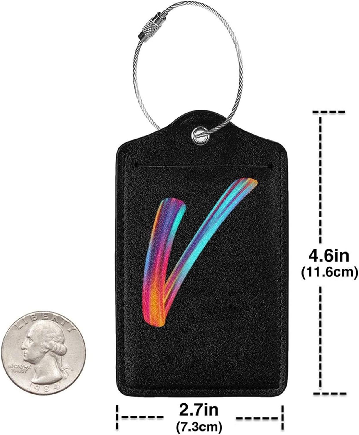 2 Pack Initial Luggage Tags for Suitcase, Colorful Letter Design Cruise Name Bag Tags, Novelty Baggage Identifiers with Full Privacy Cover, Leather ID Label for Women Men Kids Travel, Rainbow Letter V