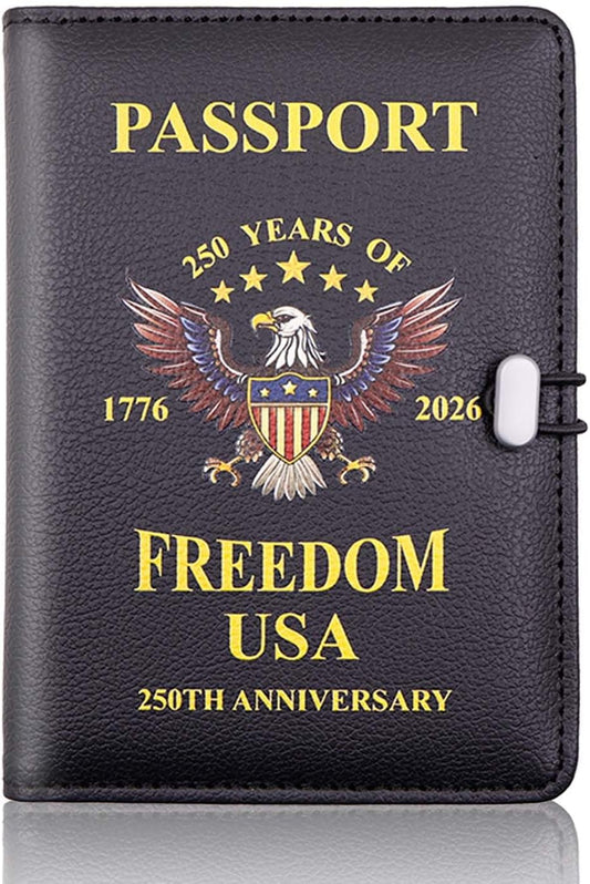 Melsbrinna Passport Holder for Travel,United States 250th Anniversary Passport Holder,Passport Cover Case for Travel,RFID Blocking Travel Wallet Holders for Women and Men (Black)