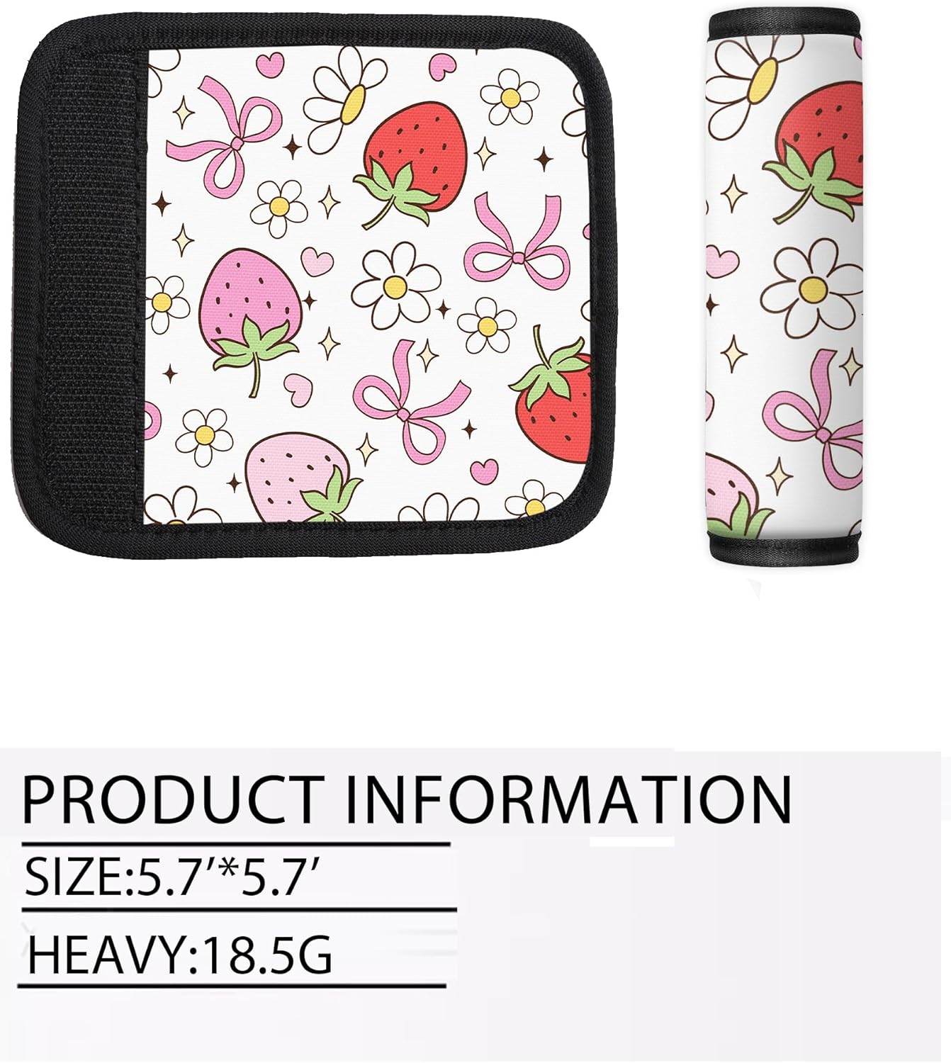 2 Pack Luggage Handle Wrap Travel Tags - Set of Luggage Tags for Suitcases, Identifiers, Marker, and Handle Covers - Cruise Accessories and Travel Gifts（Cute Strawberry Flower Bow