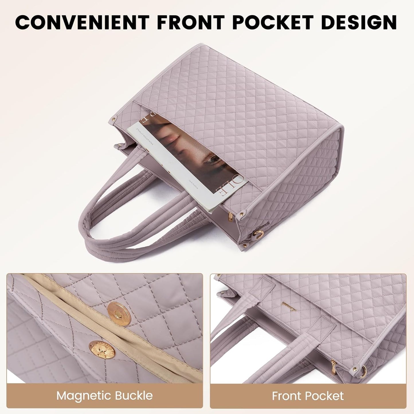 LOVEVOOK Laptop Tote Bag for Women,Canvas Work Tote Bag for Women with Clutch Purse,15.6 Inch Computer Briefcase Bag,Professional Teacher Business Office Bag,Lightweight Shoulder Travel