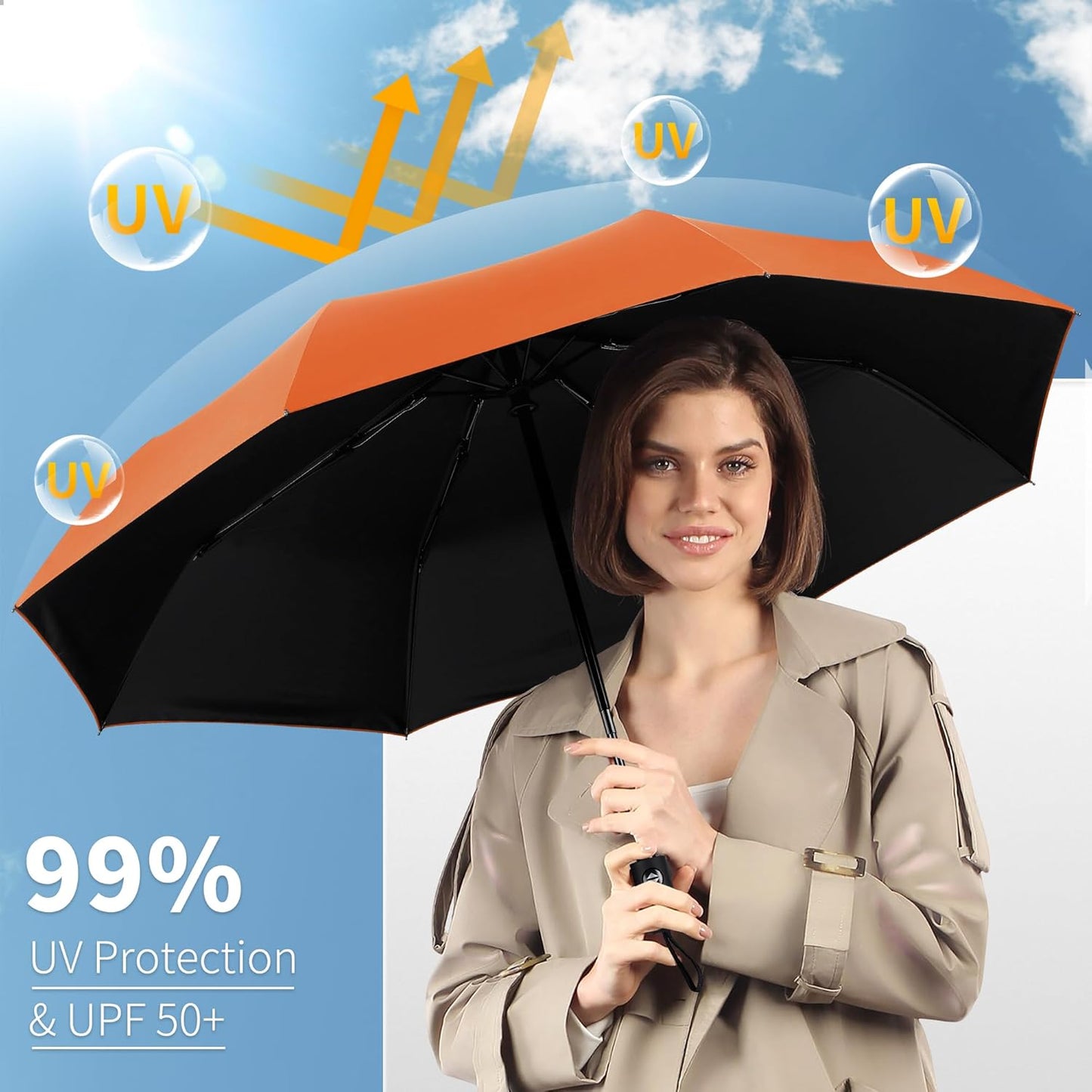 Seniny Windproof Travel Umbrella, Automatic Umbrellas for Rain, Portable & Compact Umbrellas for Backpack, Strong UV for Protection, Folding Small Sun Umbrella for Car, Walking