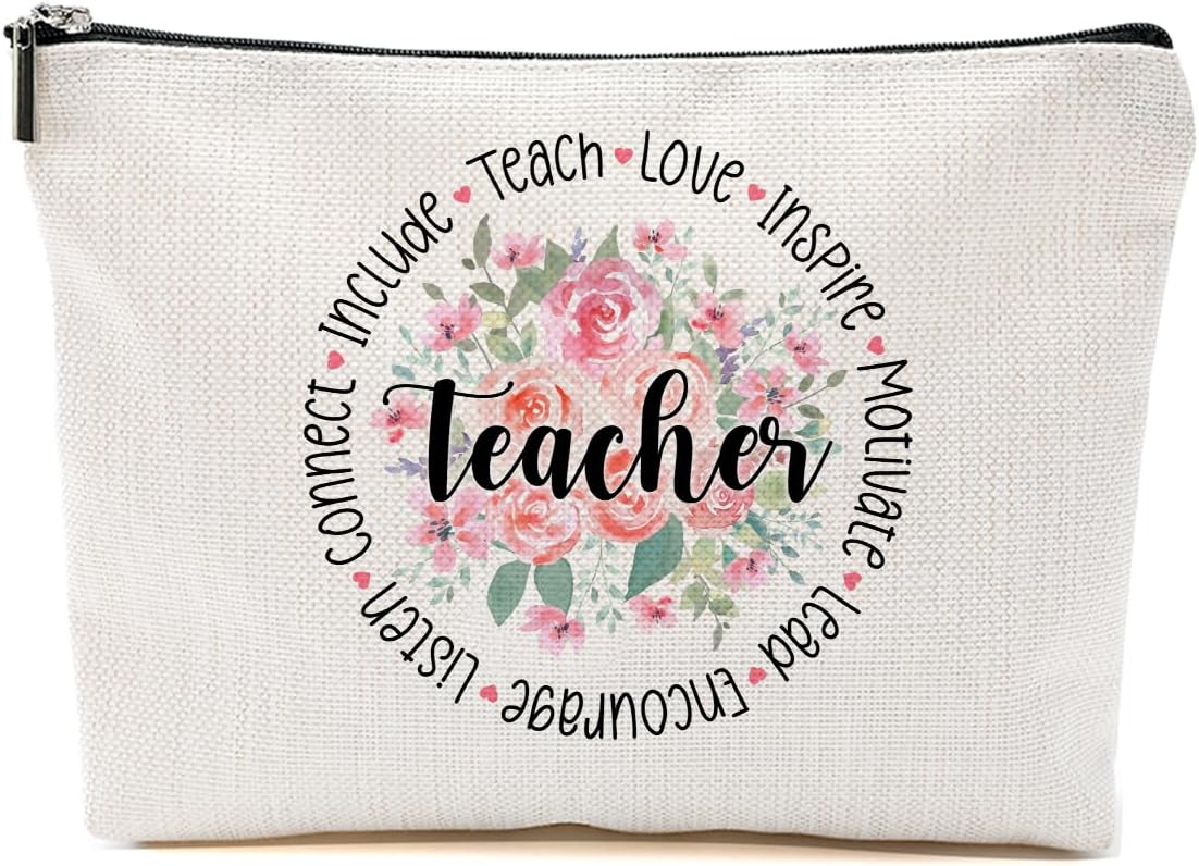 Teacher Gifts Makeup Bag Teacher Must Haves Cosmetic Bag Accessories Gifts for Women Teachers Supplies, Appreciation Teacher's Day Birthday Gift, Toiletry Zipper Bags, Organizer
