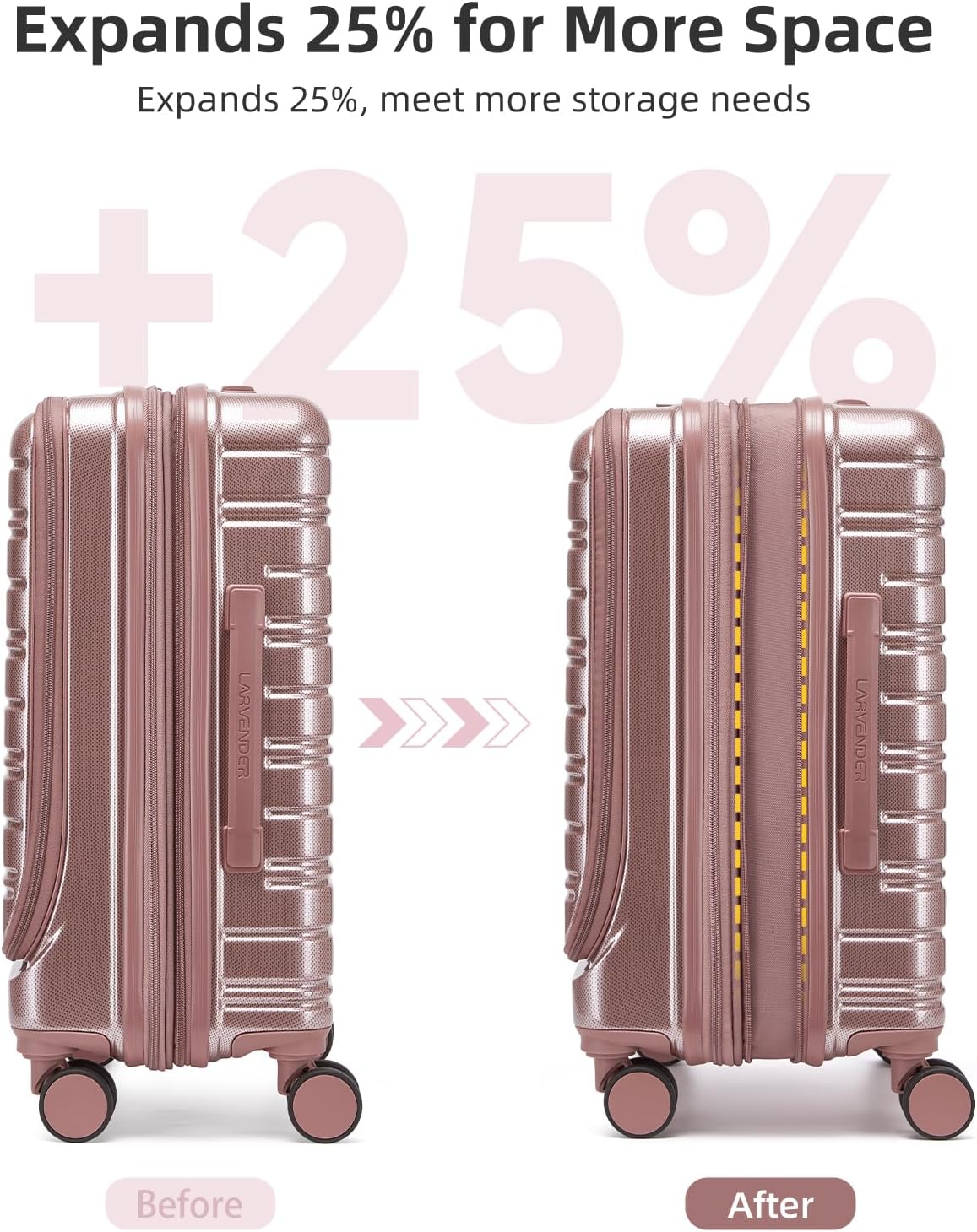 LARVENDER Carry On Luggage 22x14x9 Airline Approved, 20 Inch Expandable PC+ABS Hardside Carry On Luggage with Front Pocket Spinner Wheels TSA Lock for Women Men (Rose Gold)