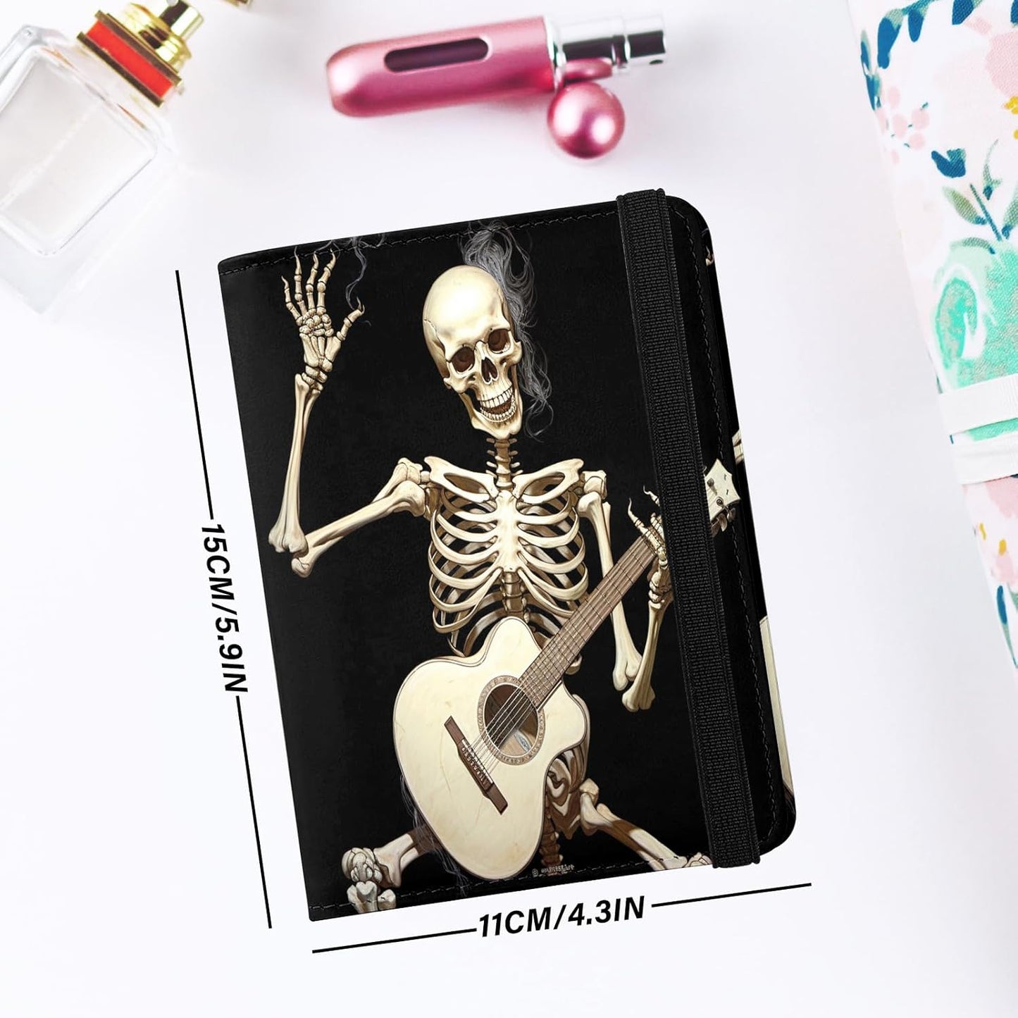Cute Passport Holder and Holder Combo Passport Cover with Compatible Wallet Credit Card Protector RFID Blocking Women Men (Black Skull Skeleton)