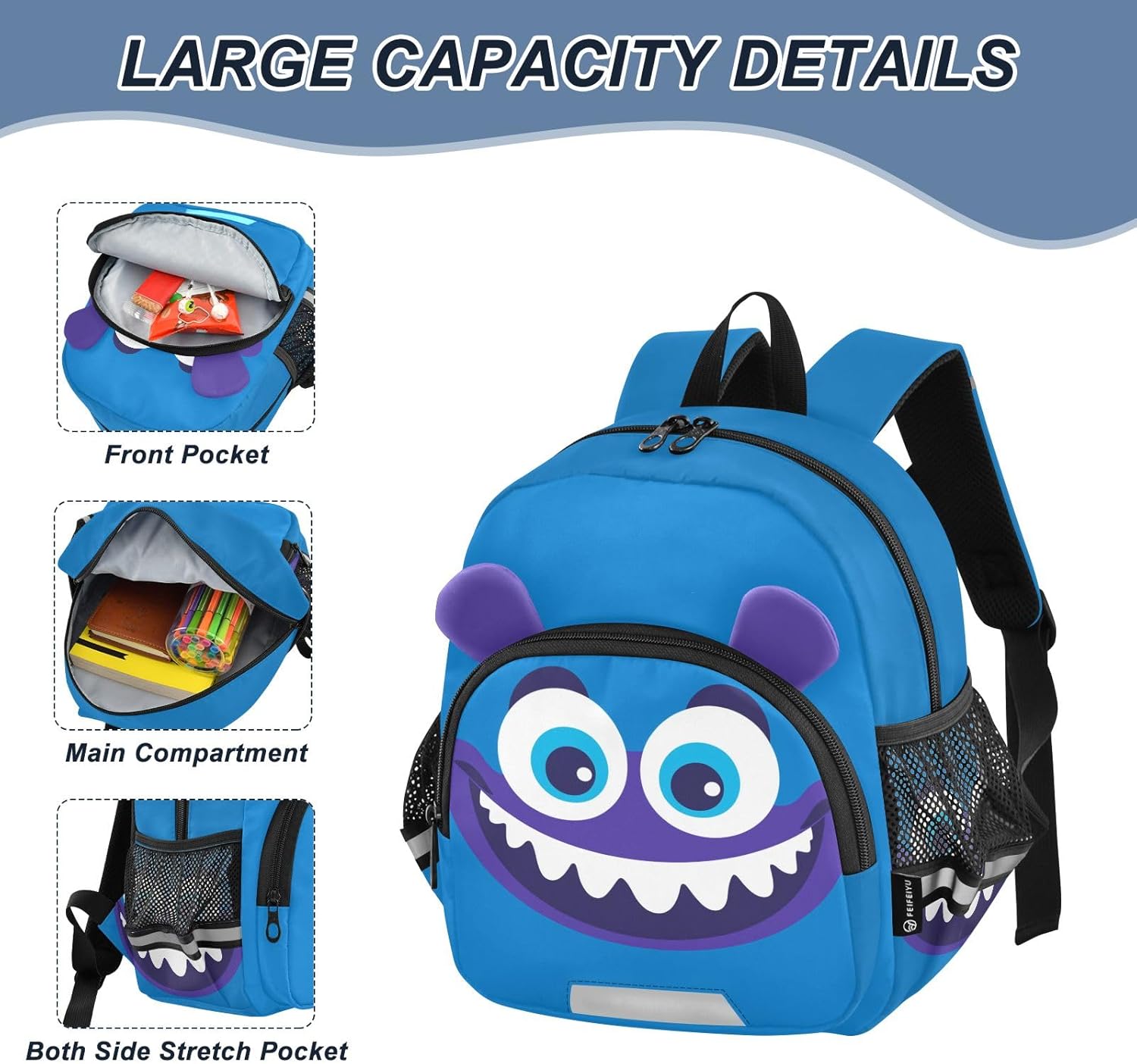 Toddler Backpack Small Preschool Kindergarten Kids Backpacks Monster Blue Bookbag for School