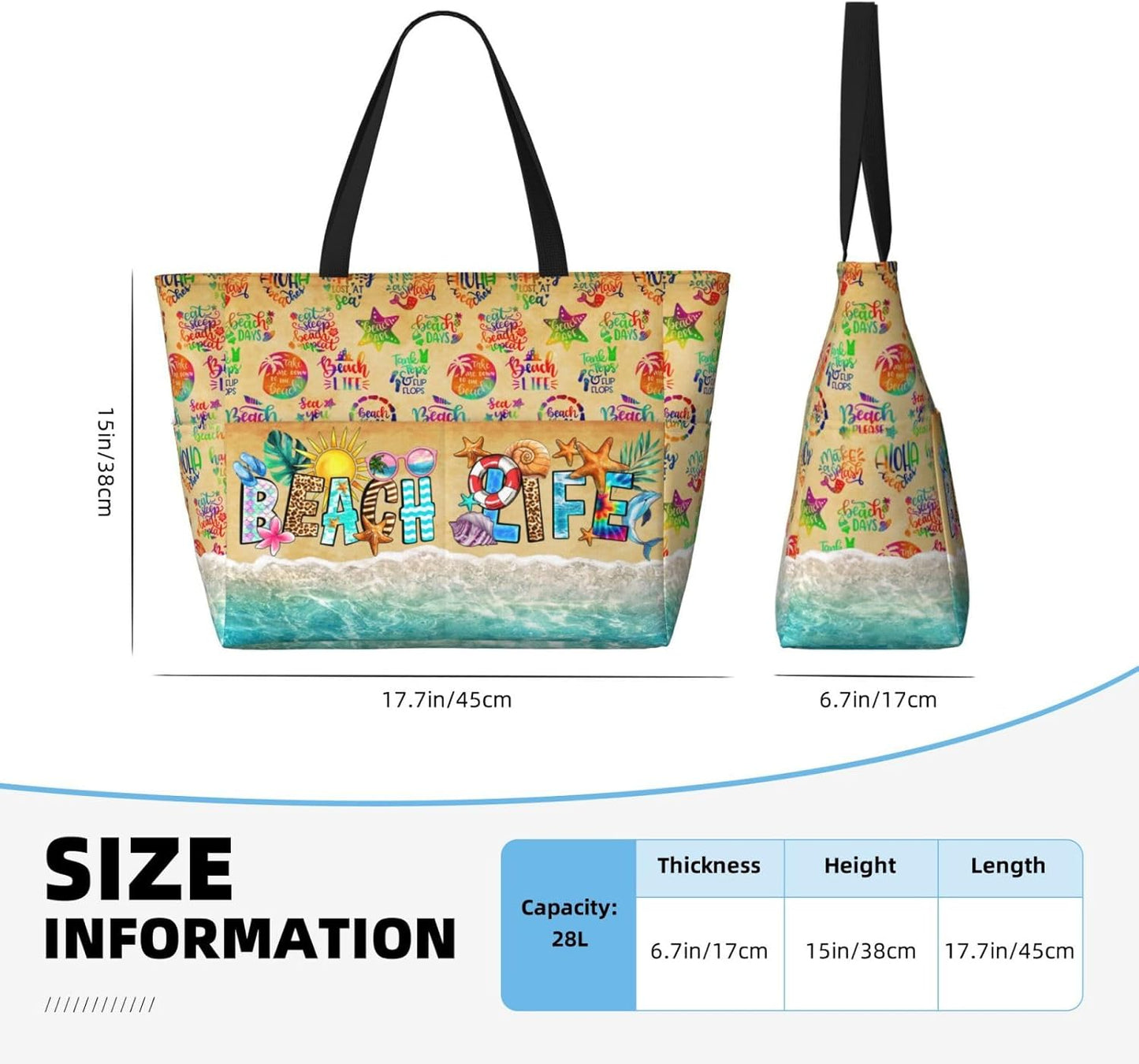 Large Beach Tote Bag Beach Bag Waterproof Sandproof Lightweight Women Tote