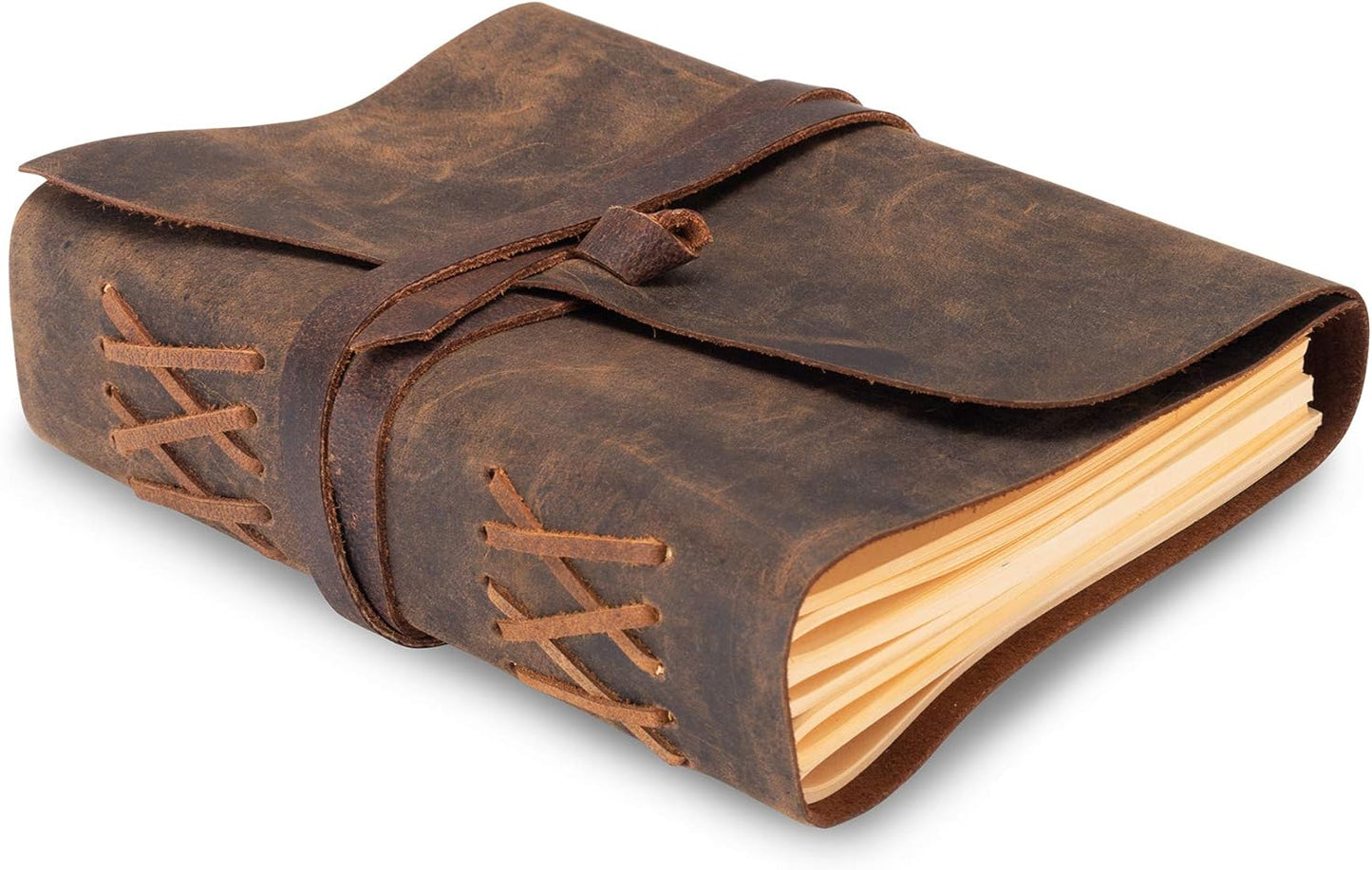 Leather Journal Lined Notebook Paper - MOONSTER® Leather Bound Journals for Writing for Women and Men, 8"x6" Ruled Large Notebooks, Kraft Paper with 400 pages - Non Refillable Lined Paper College Ruled & Travel Size