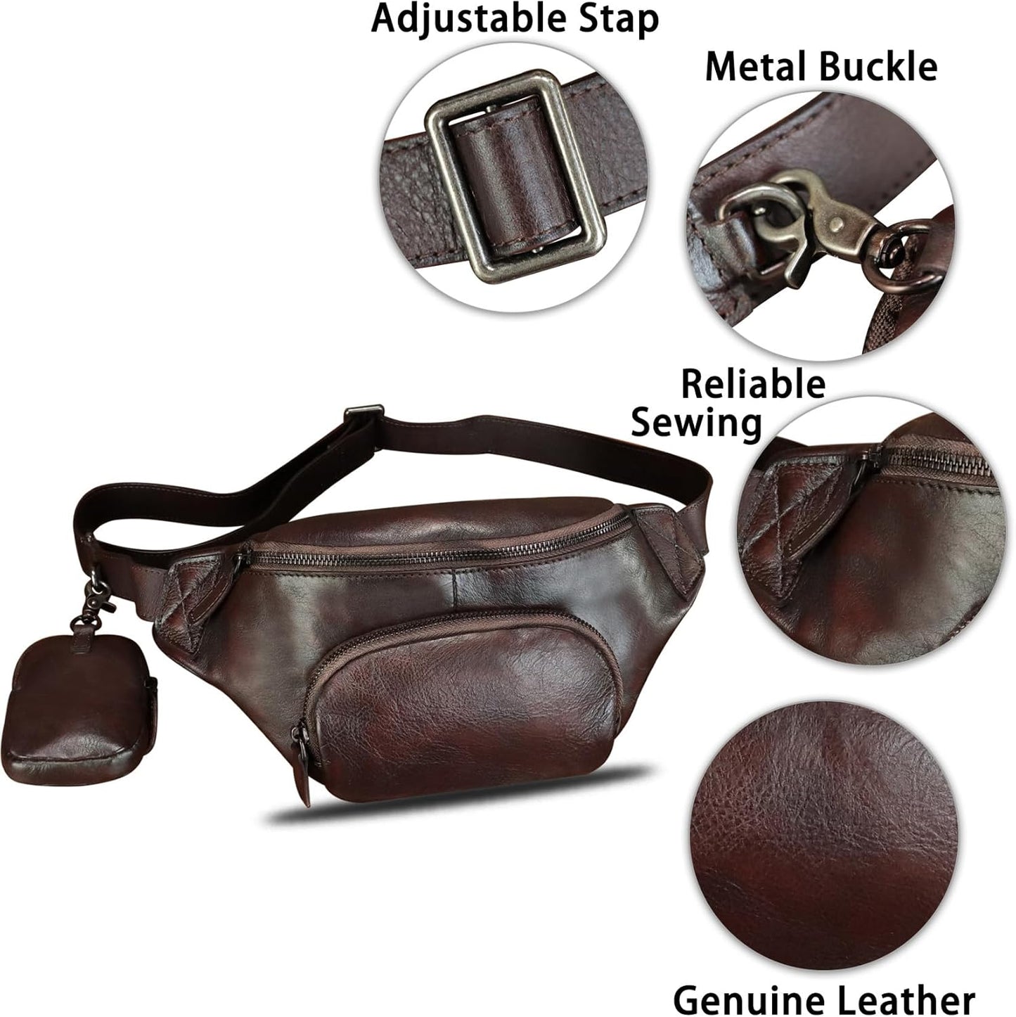LRTO Genuine Leather Waist Bag Hip Bag Fanny Packs for Women and Men Real Leather Fanny Bag Sling Bag Crossbody Bags Chest Purses (Coffee), LRTO-77481