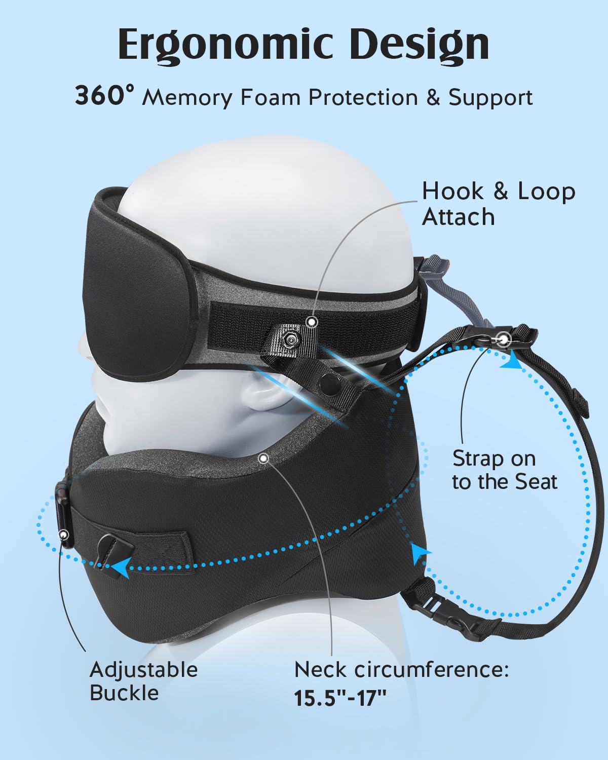YFONG Travel Pillow with Head Support & Sleep Mask for Long Flights, Black