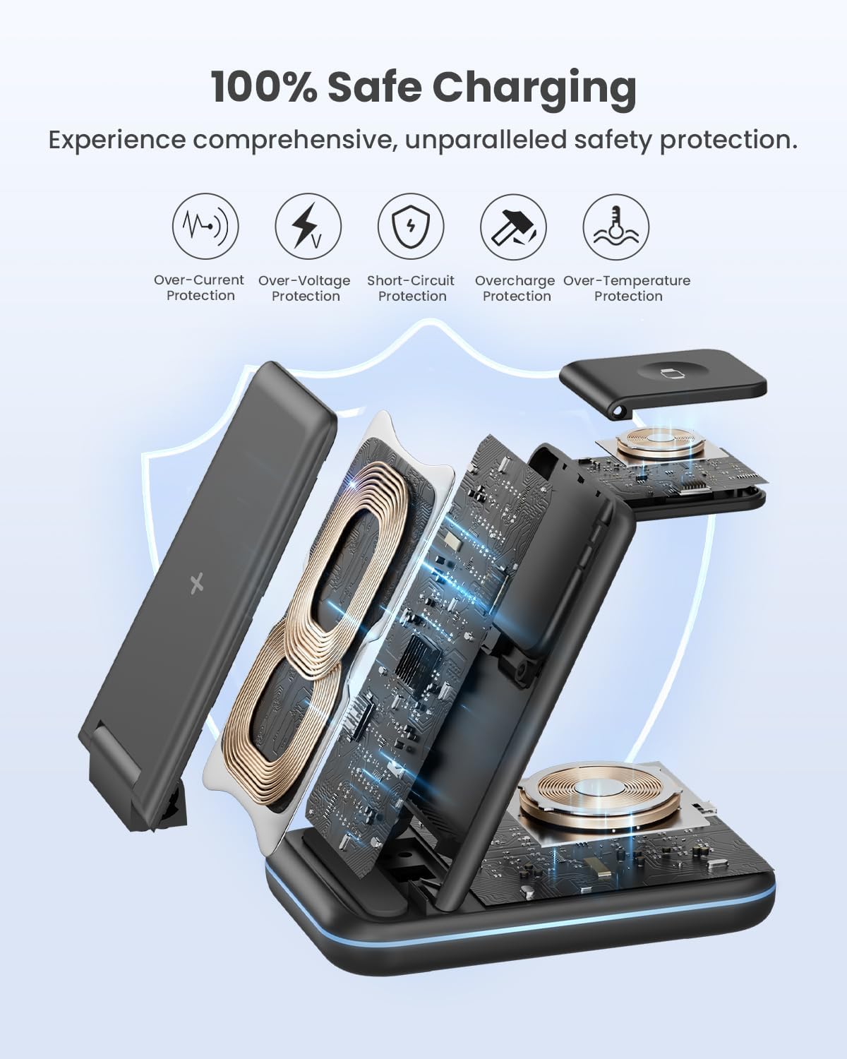 GEEKERA 3 in 1 Wireless Charging Station, Foldable Wireless Charger Stand for Multiple Apple Devices for iPhone 16 15 14 13 12 11 Pro Max Plus X, Apple Watch Ultra/10/9/SE/8/7/6/5, AirPods Pro/4/3/2