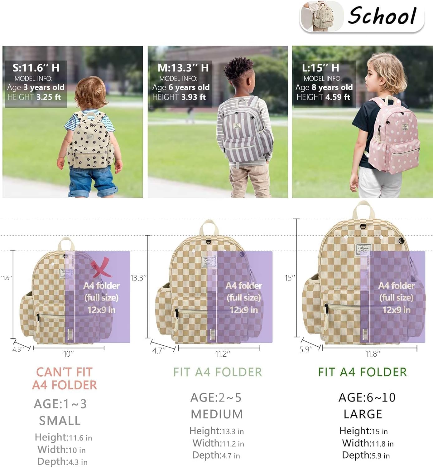 Corduroy Kids Backpack for Boys Girls 6-10: Girls Backpacks for Elementary Kindergarten 15” H Fit