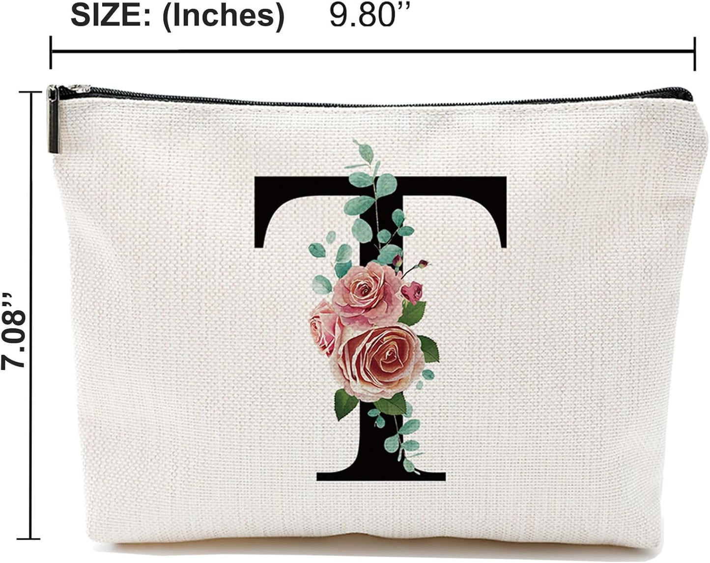 Initial A-Z Personalized Letter Makeup Bag, Monogrammed Bridesmaid Gifts Presents Cosmetic Bag, Portable Stationary Storage Organizer Pouch, Friendship Love Travel Makeup Bags