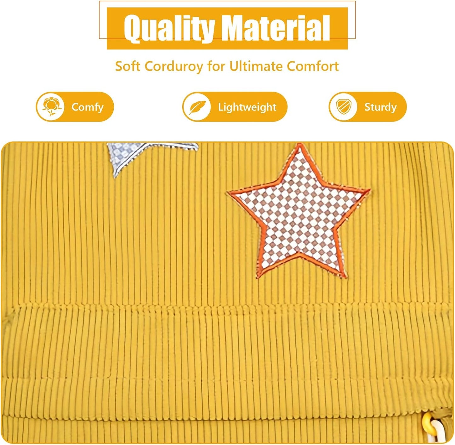 Corduroy Backpack with Star Pattern, Trendy and Versatile, Fits 14'' Laptop Large Capacity Daily Commute (Yellow)