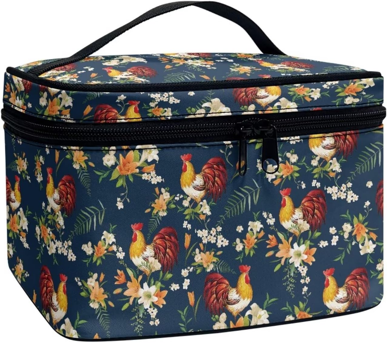 JoyLamoria Chicken Floral Toiletry Bag Case Durable Cosmetic Bag Makeup Box Zipper Pouch