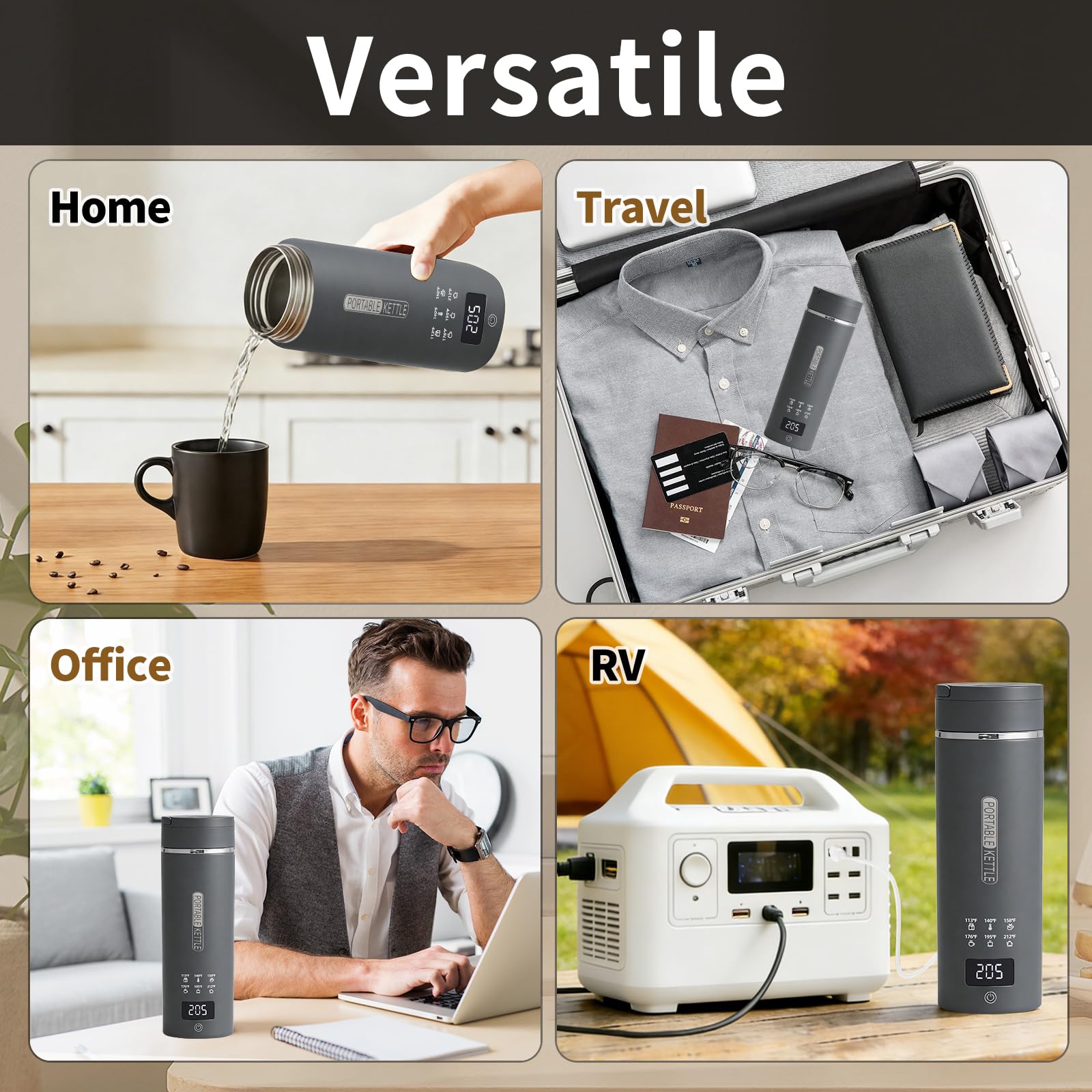 Travel Electric Kettle, LCD Display with 6 Temperature Settings, 304 Stainless Steel, 450ml/15.2oz