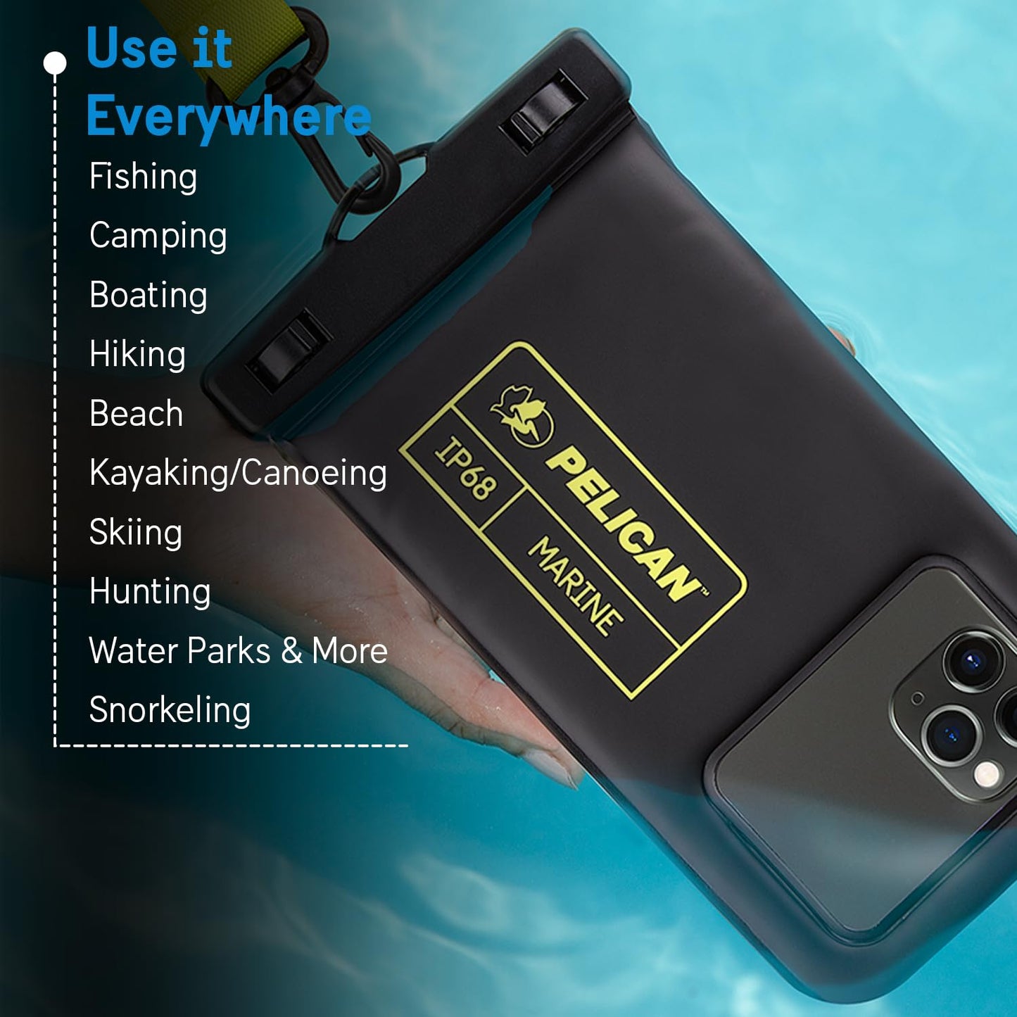 Pelican Marine Waterproof Phone Pouch (Regular) -Black/Hi-Vis Yellow