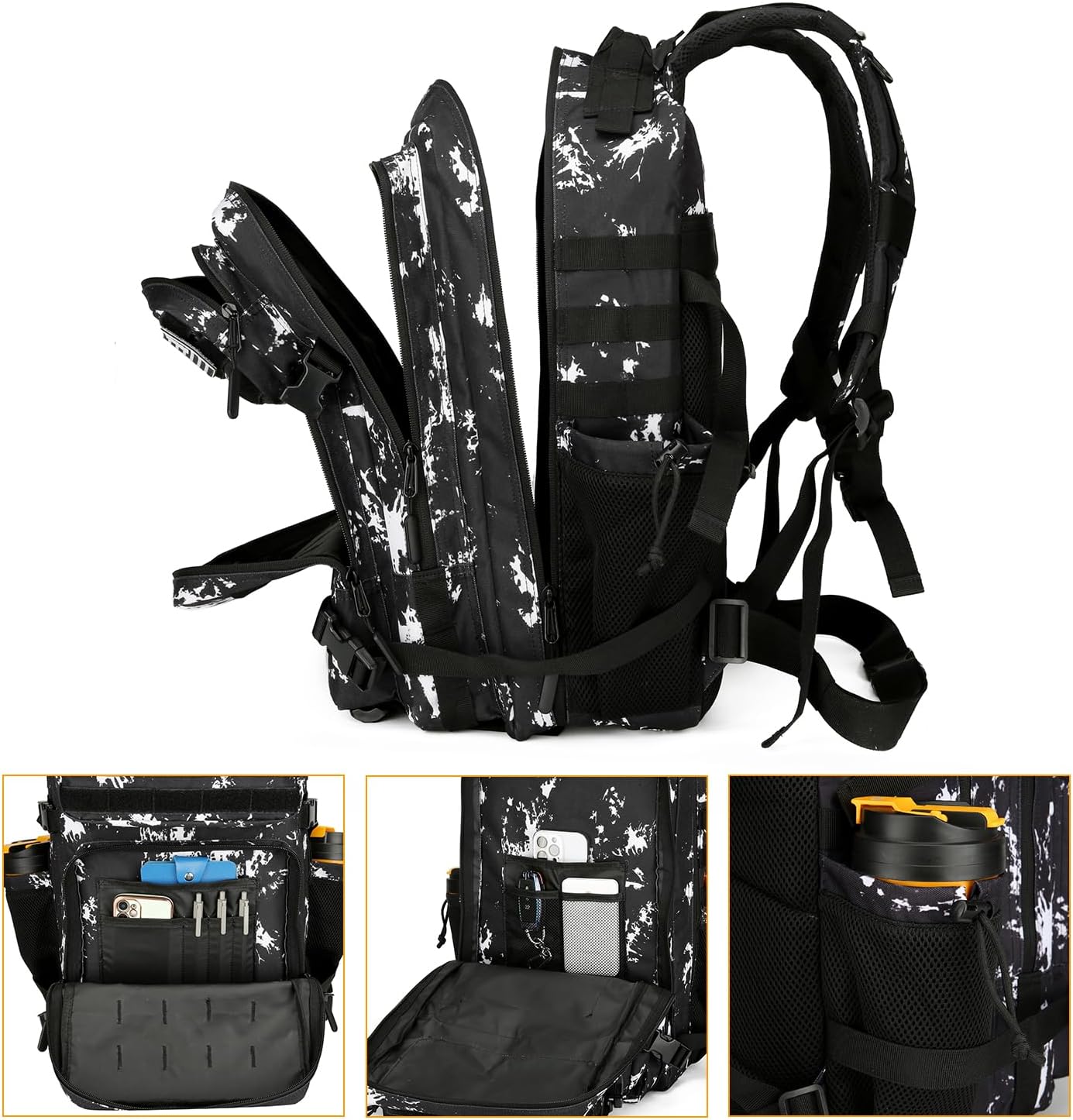 25L Tactical Backpack for Men and Women Military Backpack Army Assault Pack Molle Backpack Small Bug Out Bag Travel Rucksack Daypack (Black Lightning)