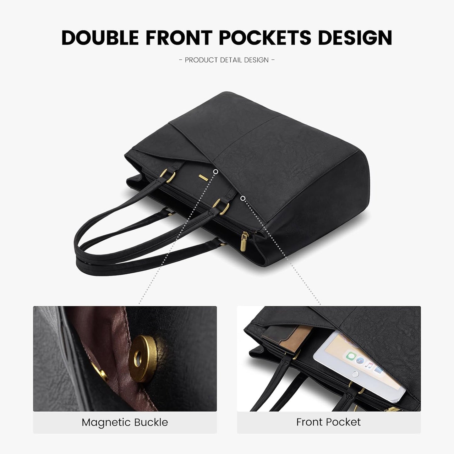LOVEVOOK Laptop Bag for Women 15.6 Inch Tote Bags Waterproof Leather Briefcase Computer Women Business Office Work Bag,Vintage Black