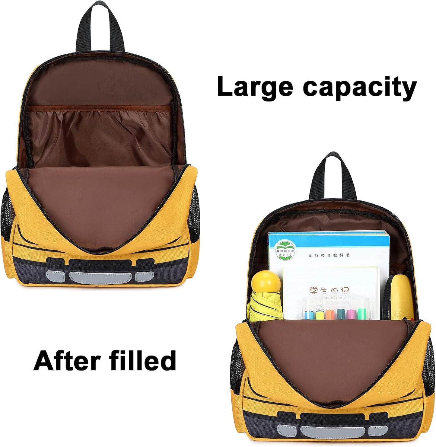 Kids Backpack for Boys Girls Preschool Bookbags 3D Cartoon Daycare Toddler Bags (Yellow bus)