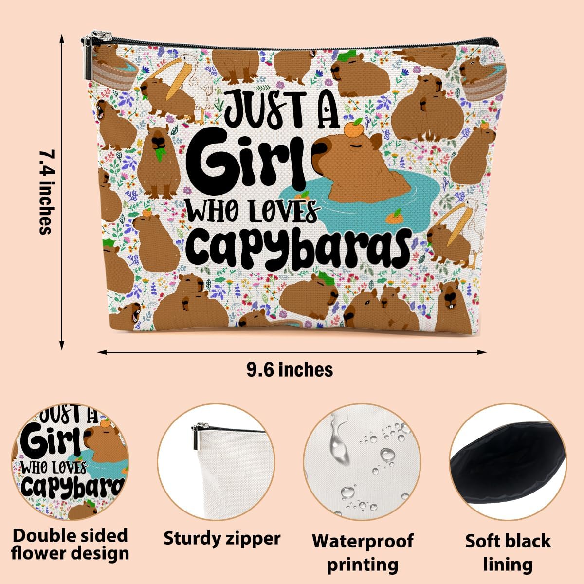 Funny Capybara Makeup Bag, Capybara Gifts for Women, Capybara Lovers Cosmetic Bag Travel Organizer Bags Makeup Pouch, Capybara Stuff Animal Lovers Gifts for Girls Daughter Christmas birthday Gifts