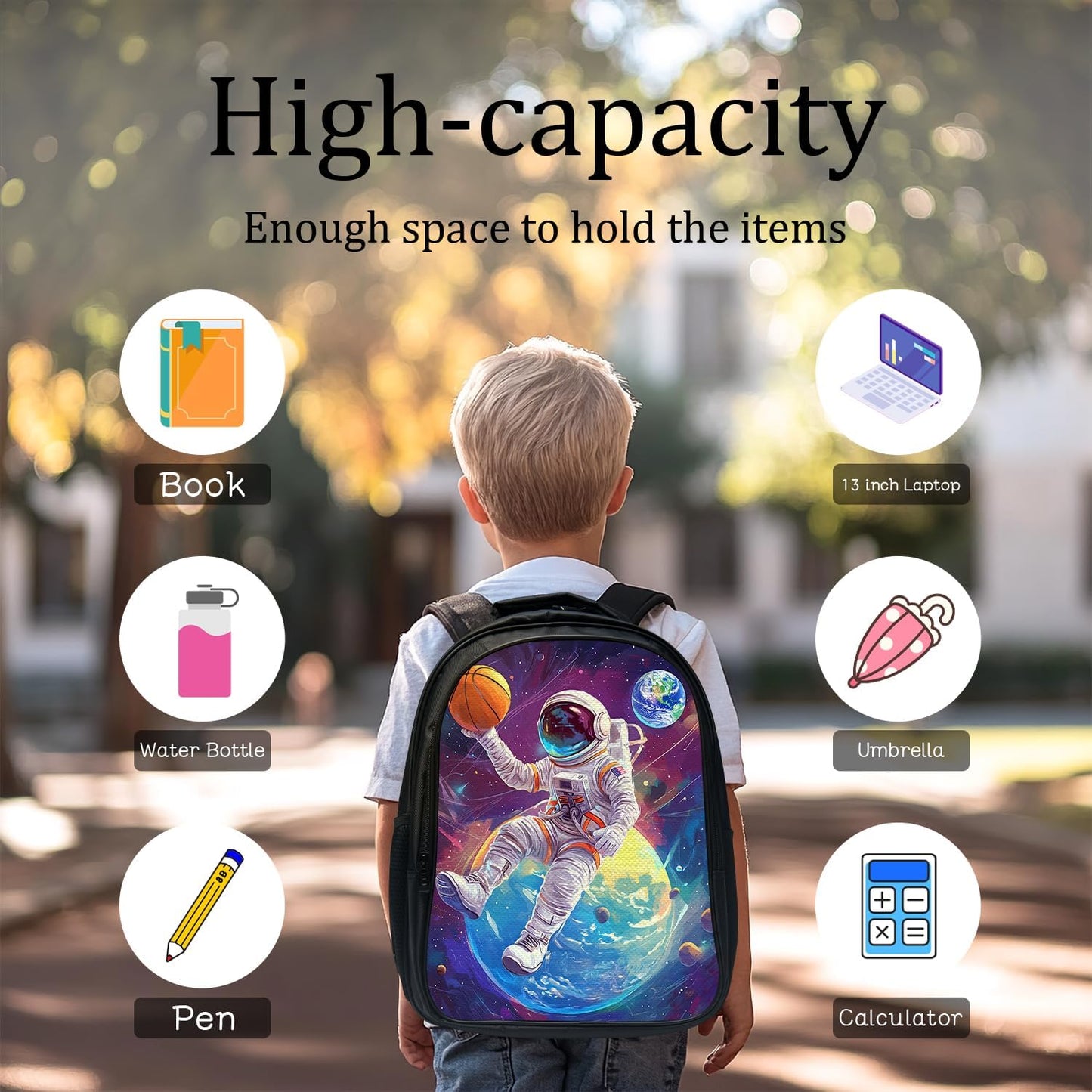 Astronaut Backpack Funny Spaceman Basketball School Bag 3PCS Backpack 16 Inch Set with Lunch Bag