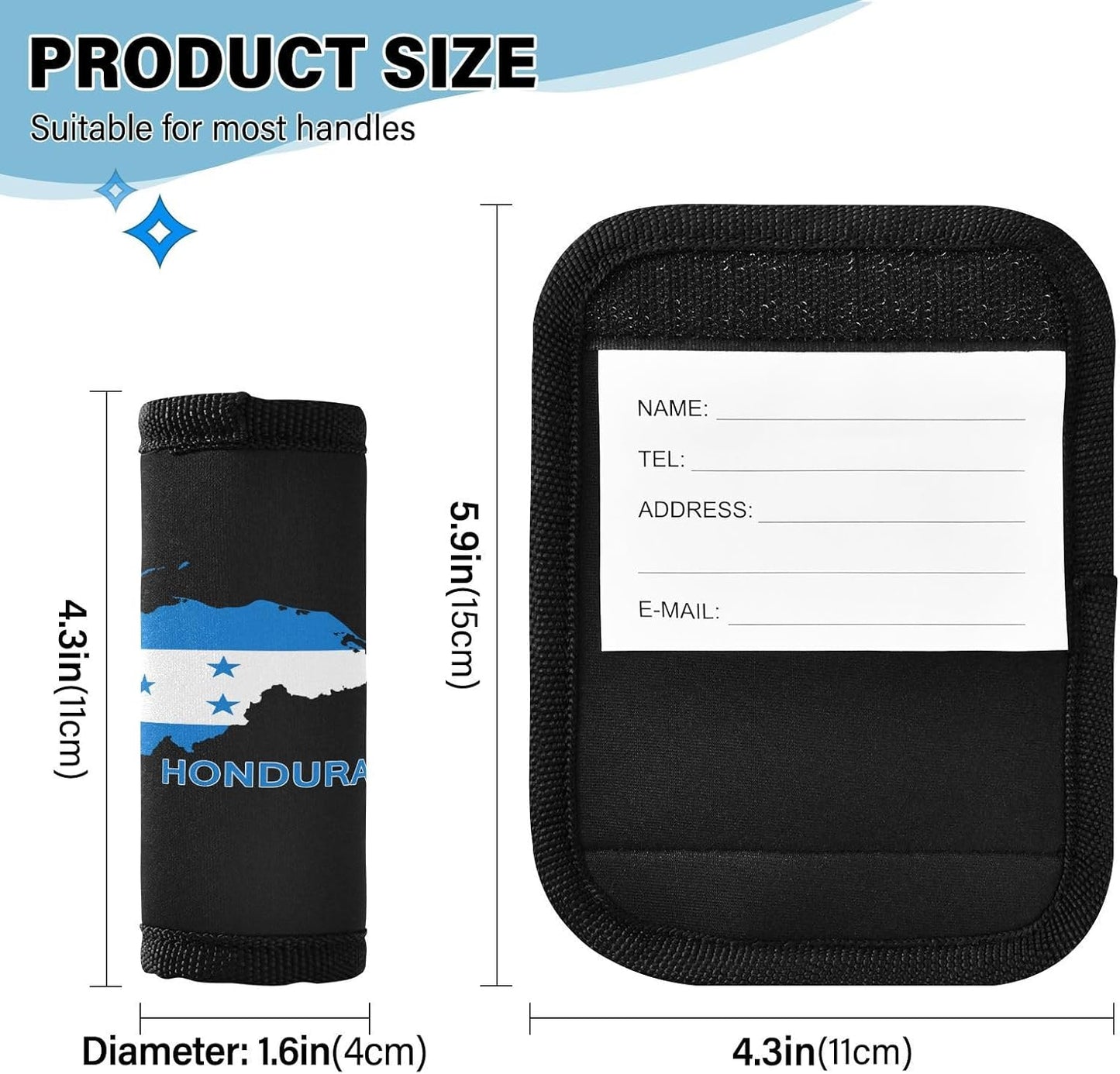 Flag Map of Honduras 2 Pack Luggage Handle Wrap for Suitcase Luggage Identifier Travel Tags Handle Protection Sleeve Cover