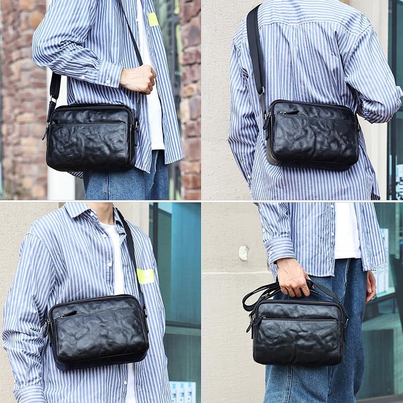 Genuine Leather Sling Bag for Men Adjustable Strap Vintage Anti-Theft Crossbody Messenger Shoulder Bag