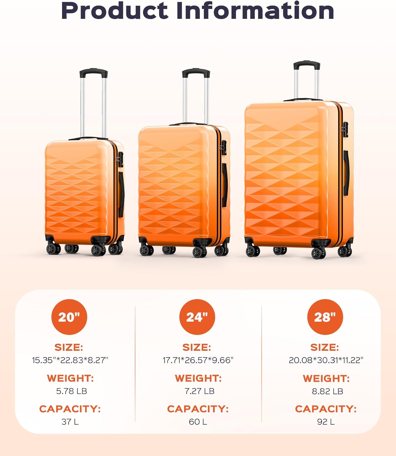 Suitour Luggage Set 3 piece,Hardside Lightweight Luggage with Spinner Wheels & TSA lock Suitcase Sets for Travel