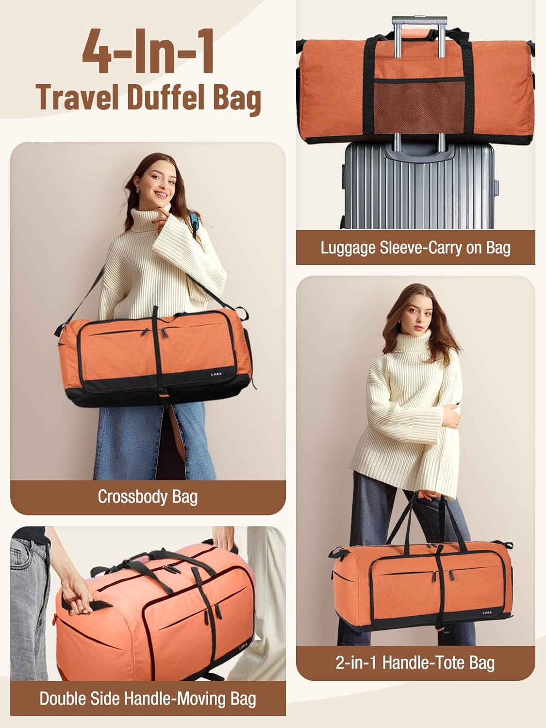 Lekesky Foldable Travel Duffel Bag for Women, 80L Large Duffle Bag with Separate Shoes Compartments