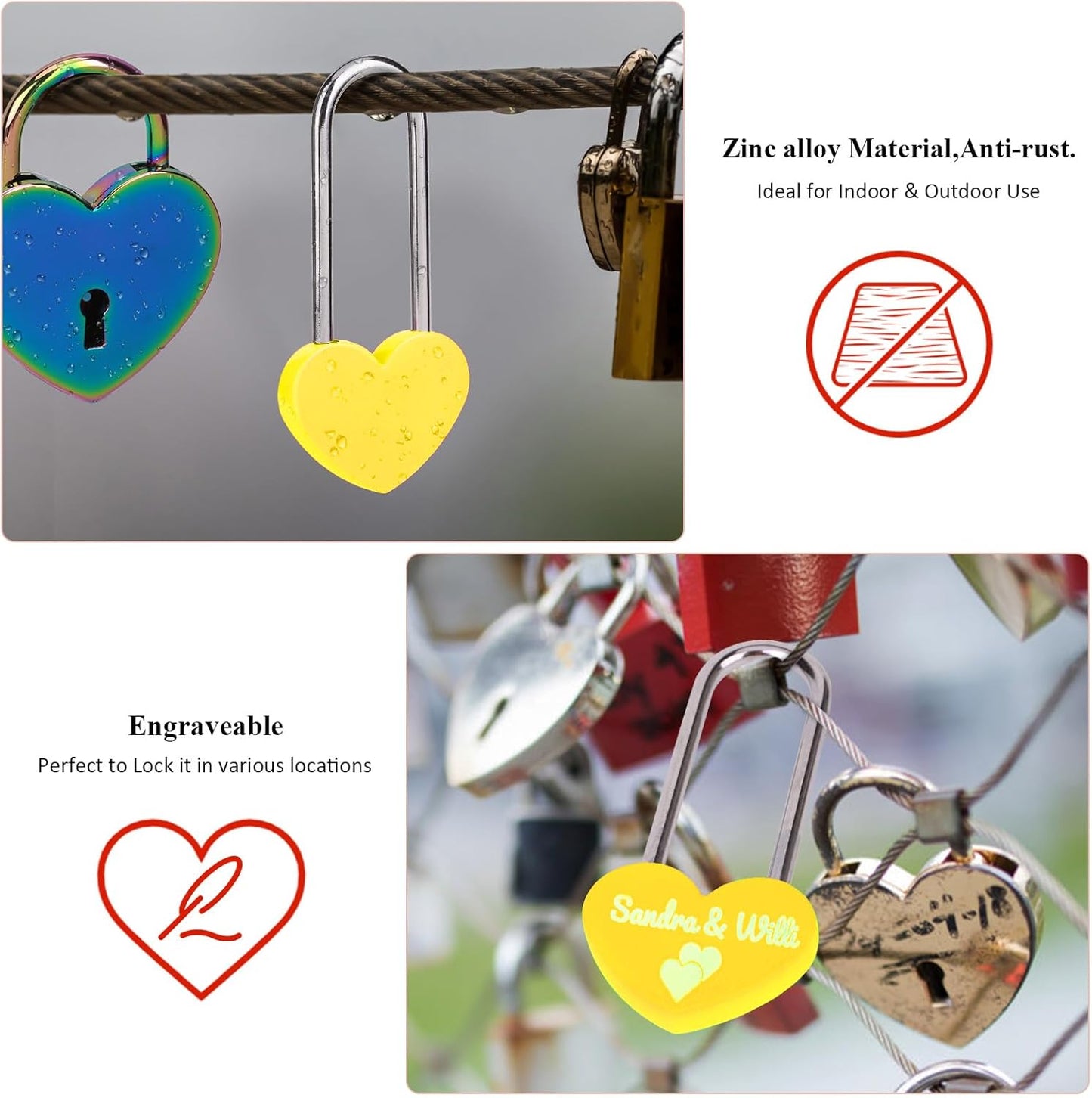 50PCS 3.5" 50mm Love Lock Heart Padlock,Yellow Single Heart Lock for Lovers Wedding,Valentines,Anniversary,Travel(NO Key)