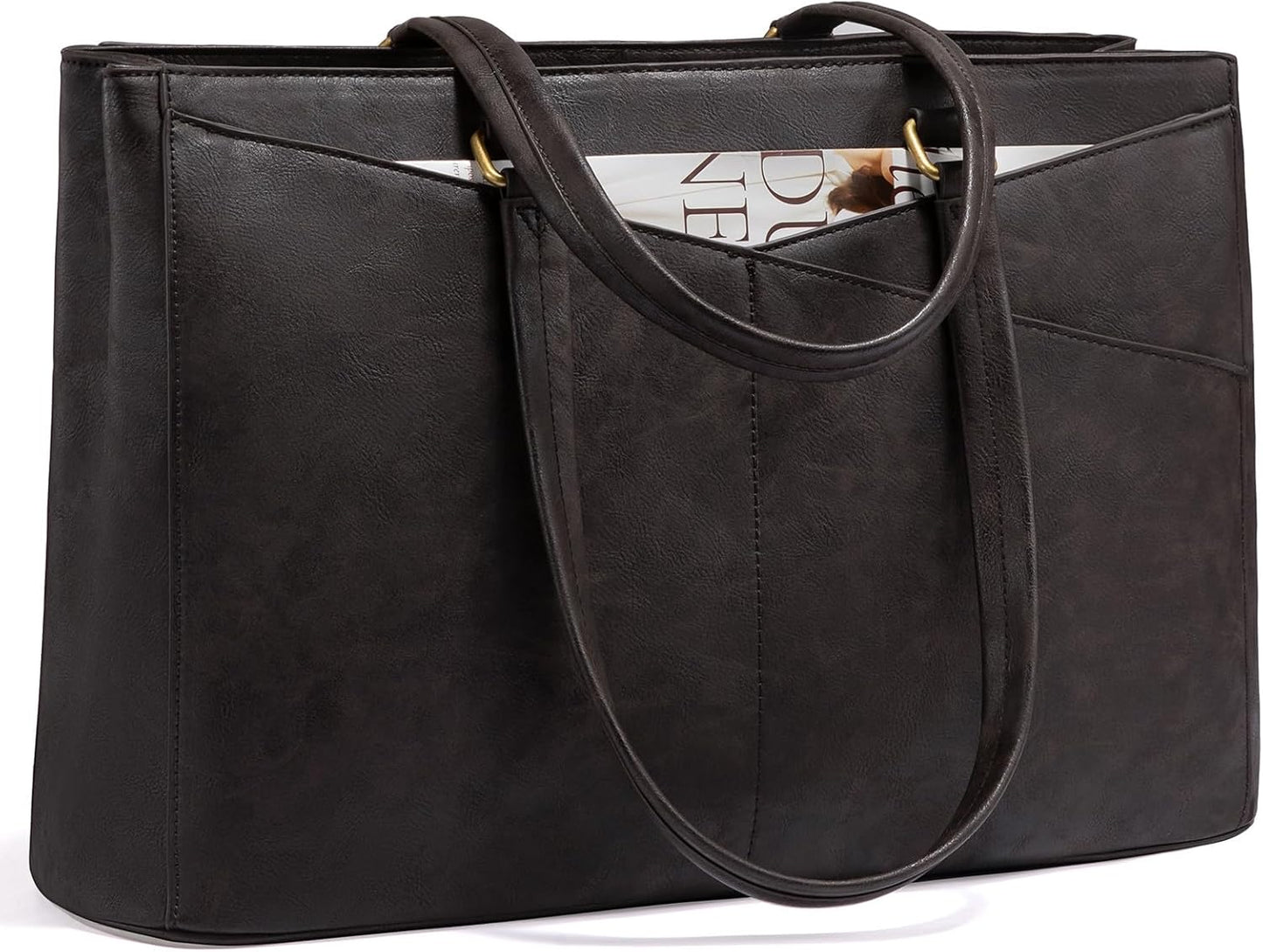 LOVEVOOK Laptop Bag for Women,15.6 Inch Laptop Tote Bag for Women,Vintage Leather Work Tote Bags Computer Business Teacher Bag,Waterproof Office Briefcase