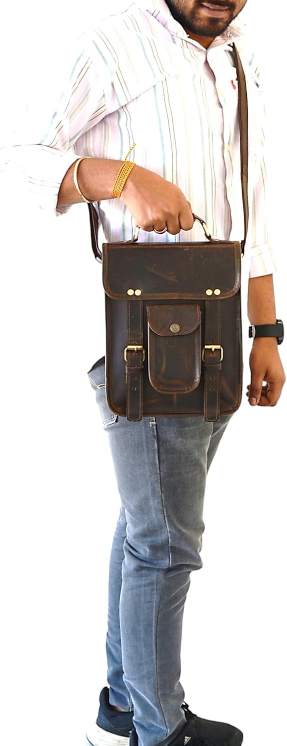 URBAN DEZIRE Men's Genuine Leather Small Briefcase Messenger Satchel Ipad Tab Tablet Bag 11