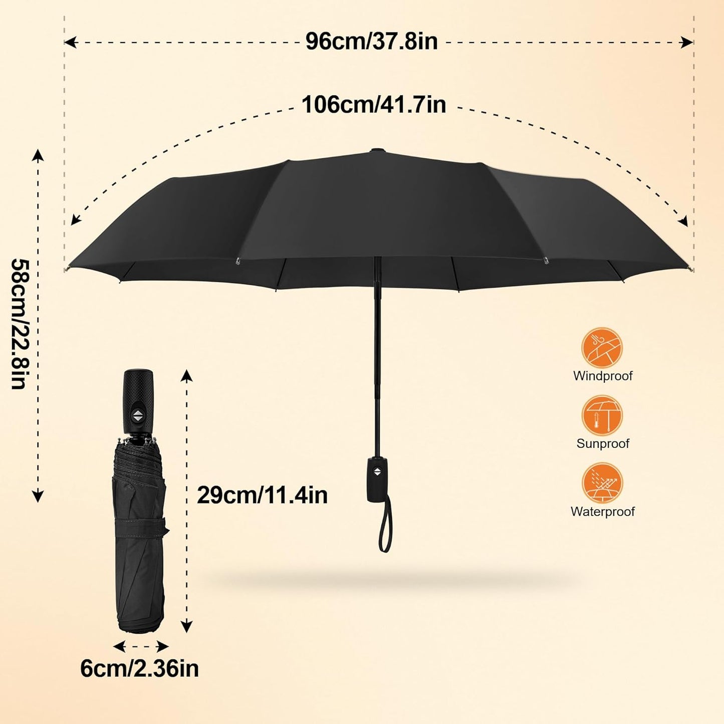 ZOMAKE Compact Golf Umbrella 42/54/62 Inch,Large Golf Umbrellas Windproof Automatic Open Portable Collapsible Travel Umbrella for Men Women