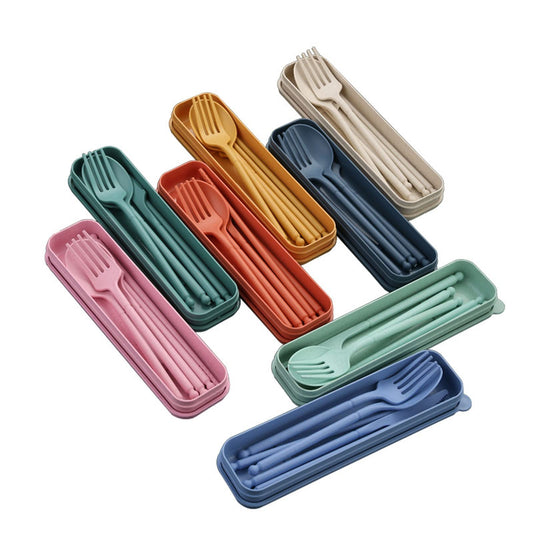 8 Colors Portable Utensils Sets with Case, Wheat Straw Cutlery Set, Reusable Travel Flatware Set