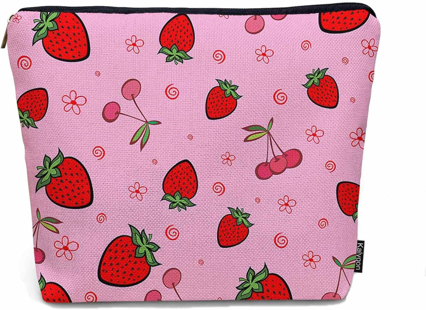 Strawberry Makeup Bags Makeup Organizer, Summer Strawberries Cherries Pink Flax Toiletry Bags Travel Cosmetic Bag Makeup Purse Pouch Skincare Bag Wallet Bags For Women Female Mom Daughter