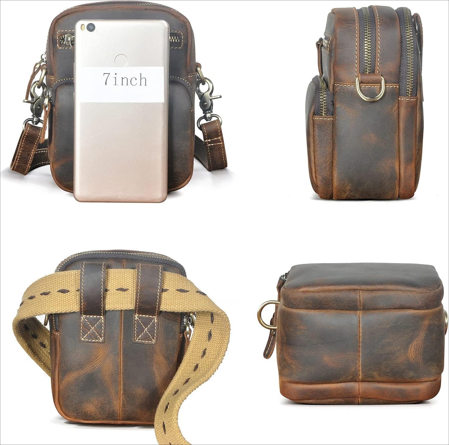 Versatile Cowhide Small Messenger Bag for Men - Convertible Shoulder Satchel & Waist Fanny Pack with Phone Pouch