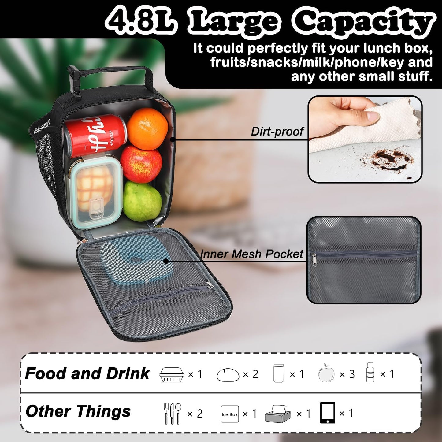 FlowFly Lunch box Insulated Soft Bag Mini Cooler Back to School Thermal Meal Tote Kit With Buckle