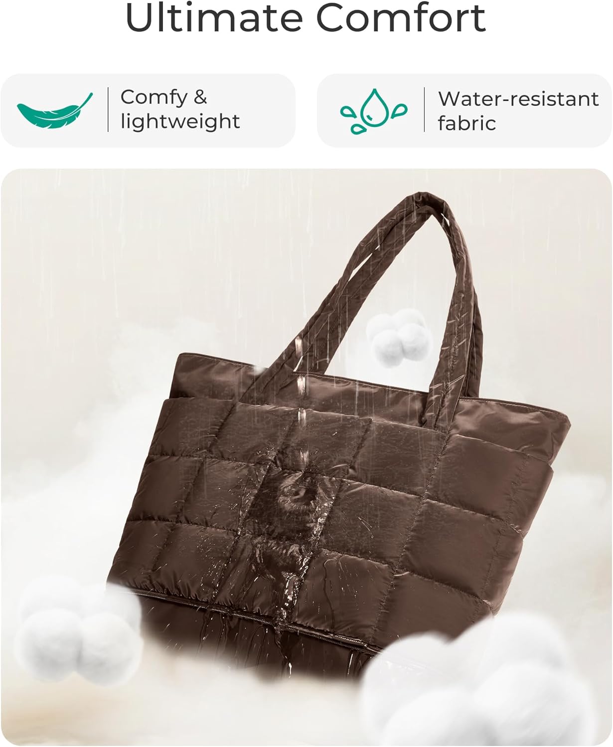 BAGSMART Expandable Tote Bag for Women, Puffer Work Tote Handbag, Quilted Carry-On Travel Gym Bag