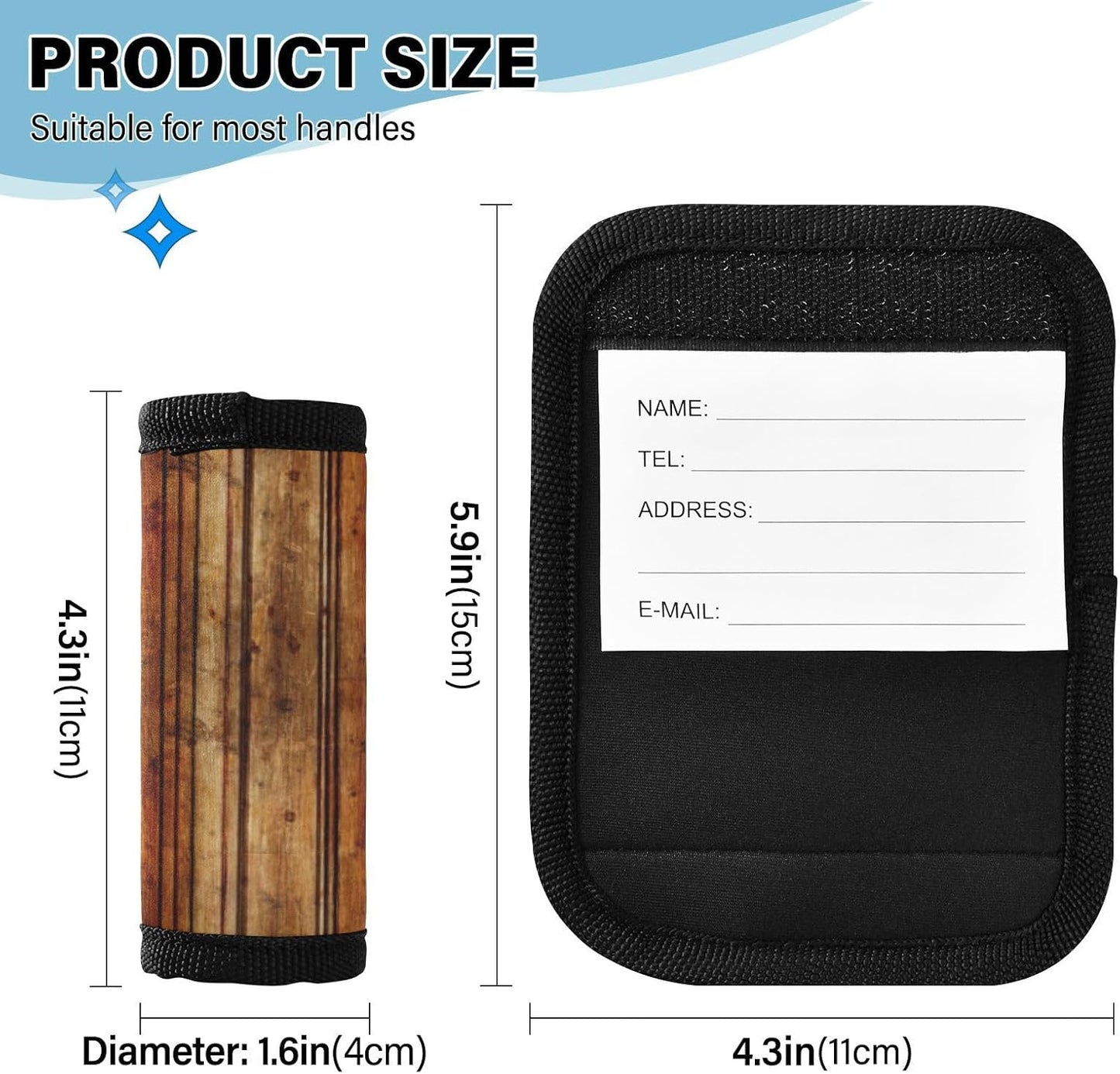 4Pcs Luggage Handle Wrap Suitcase Identifier Handle Covers Tags Soft Travel Bags Luggage Handle Gripper Accessories for Airplane Flying Retro Wood Pattern