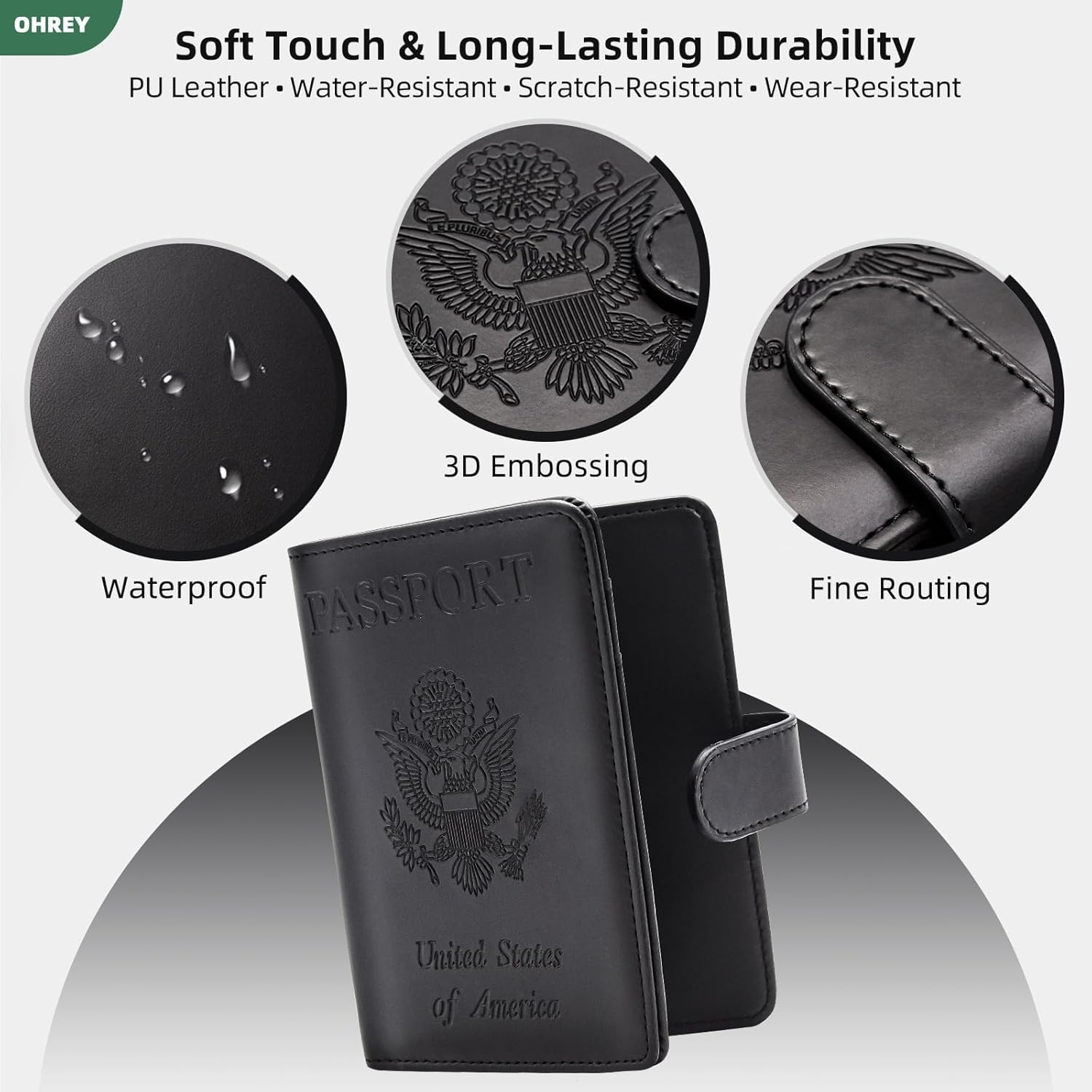 Passport Holder for Travel Family with Slot for Tracker Device & Luggage Tag Cover, – RFID Blocking