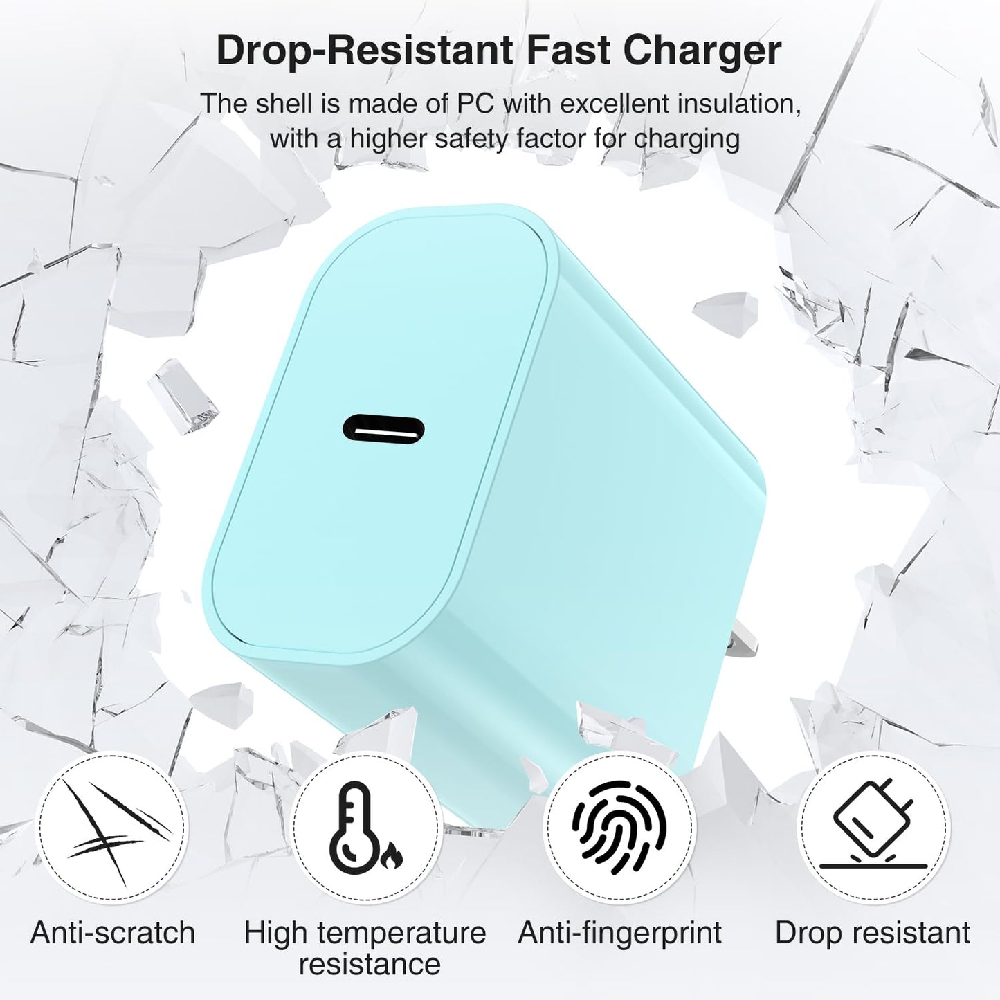 iPhone 17 16 15 Charger Block and 10ft Type C to C Cable Cord Long, 20W USB C Fast Charging Plug for Apple iPhone 17 Pro Max/17 Air/16 Pro Max/16 Plus/15 Pro/15/AirPods/iPad/Mini Wall Cube Brick Box