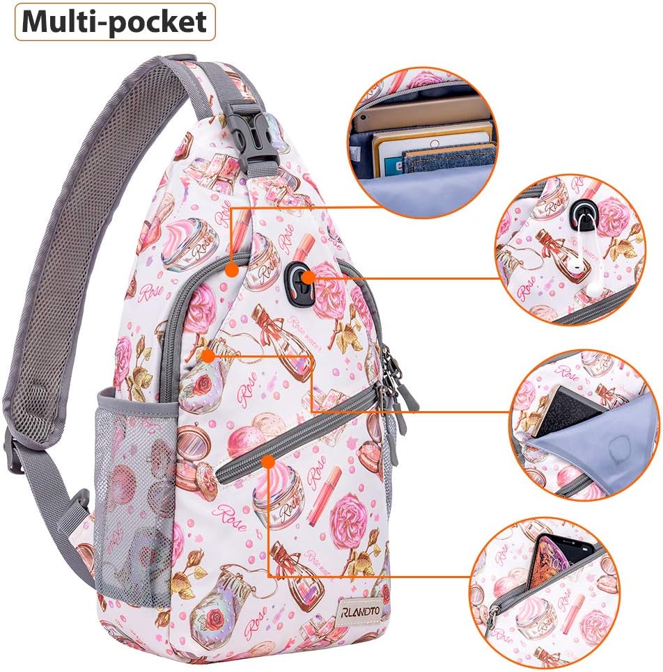 ZOMAKE Sling Bag,Small Crossbody Sling Backpack,Water Resistant Shoulder Daypack for Travel,Anti Thief Chest Bag for Hiking(Cosmetic White)