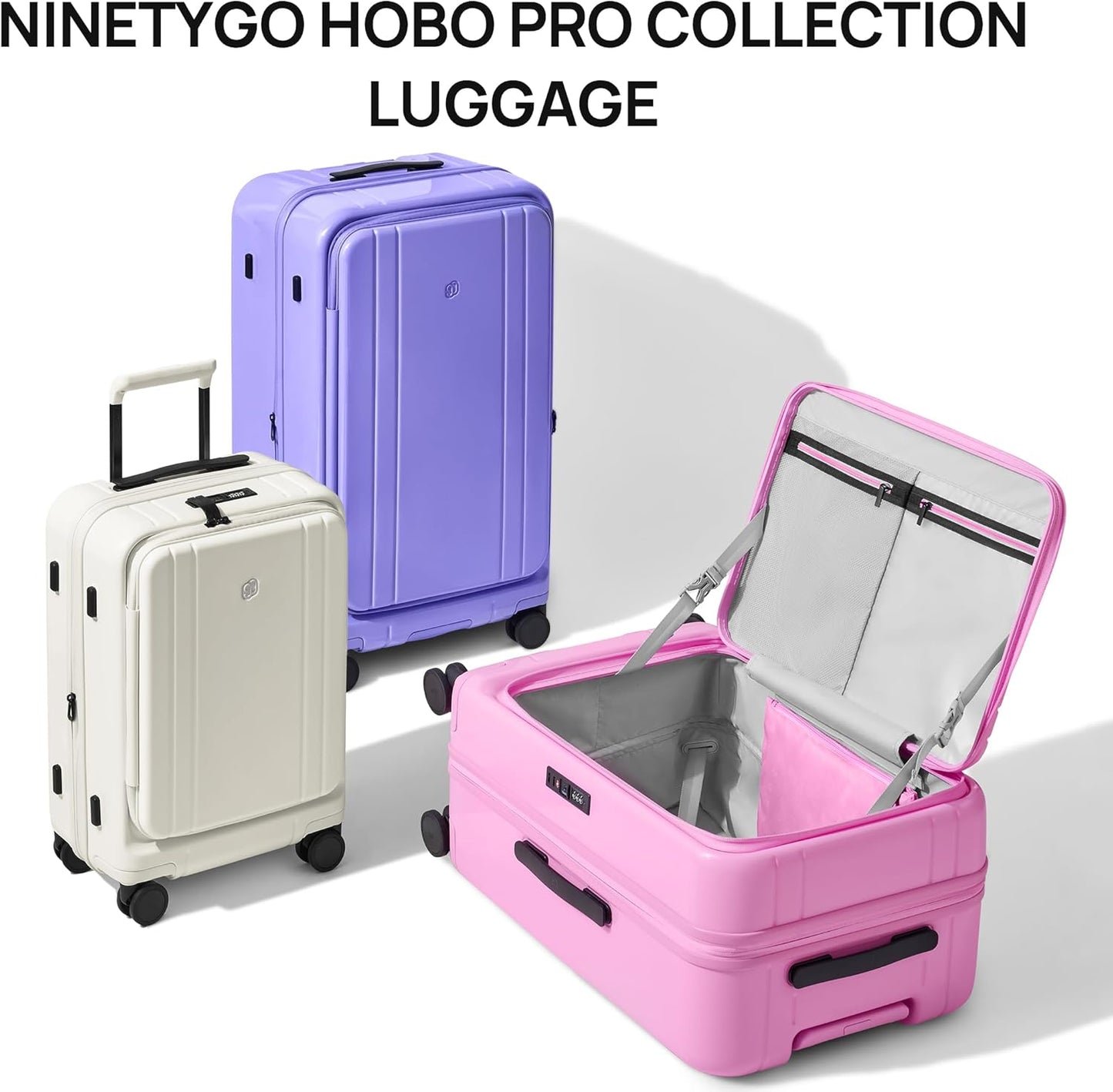 NINETYGO Carry On Luggage 22x14x9 Airline Approved, Top Opening Luggage 20 Inch Suitcase, Expandable, PC Hard Shell, Larger Capacity Carryon, TSA Lock, 360° Spinner Wheels (Pink, Hobo Pro)
