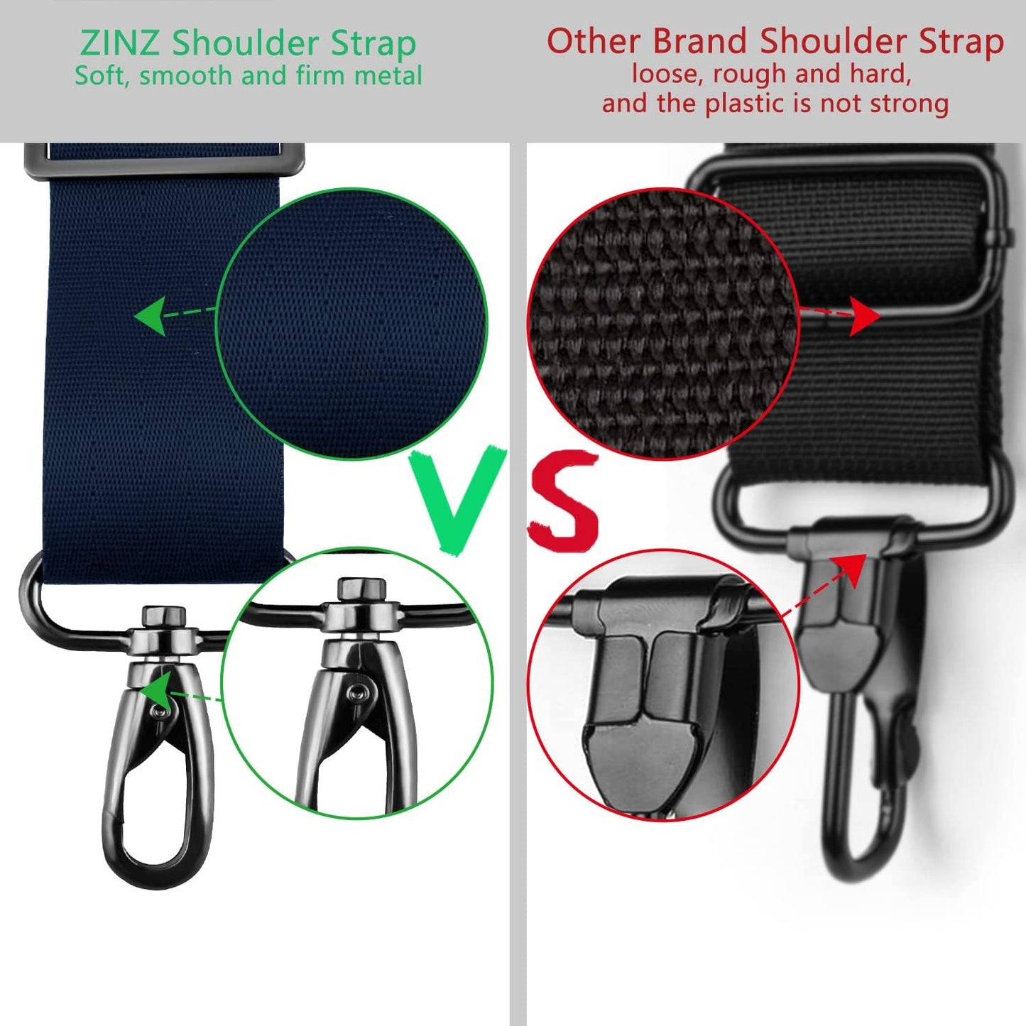 ZINZ 79 inch Shoulder Strap, Extra-thick Fixed Cushion Pad and Dual Clasps Universal Replacement Strap with Metal Swivel Hooks for Laptop Bags, Luggage Bags, Camera, Crossbody (200cm,Blue)