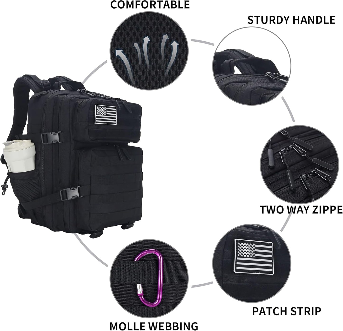 25L Tactical Backpack for Men and Women Military Backpack Army Assault Pack Molle Backpack Small Bug Out Bag Travel Rucksack Daypack (Black)
