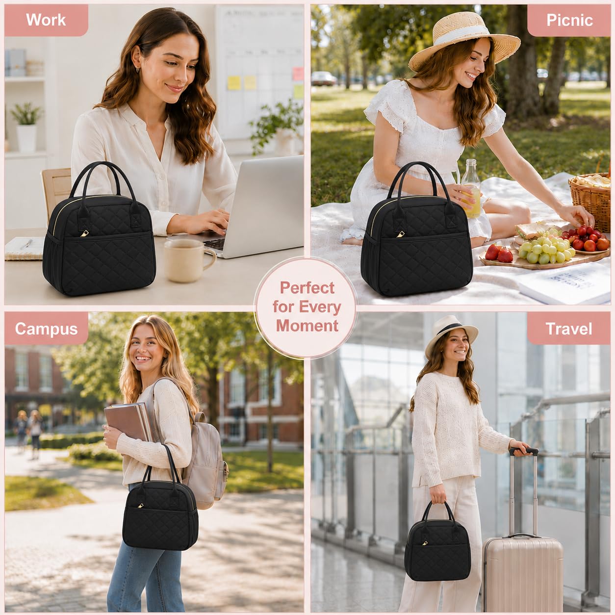 CAMTOP Lunch Box for Women Insulated Lunch Bag Lunchbox Cooler Thermal Leakproof Quilted Reusable